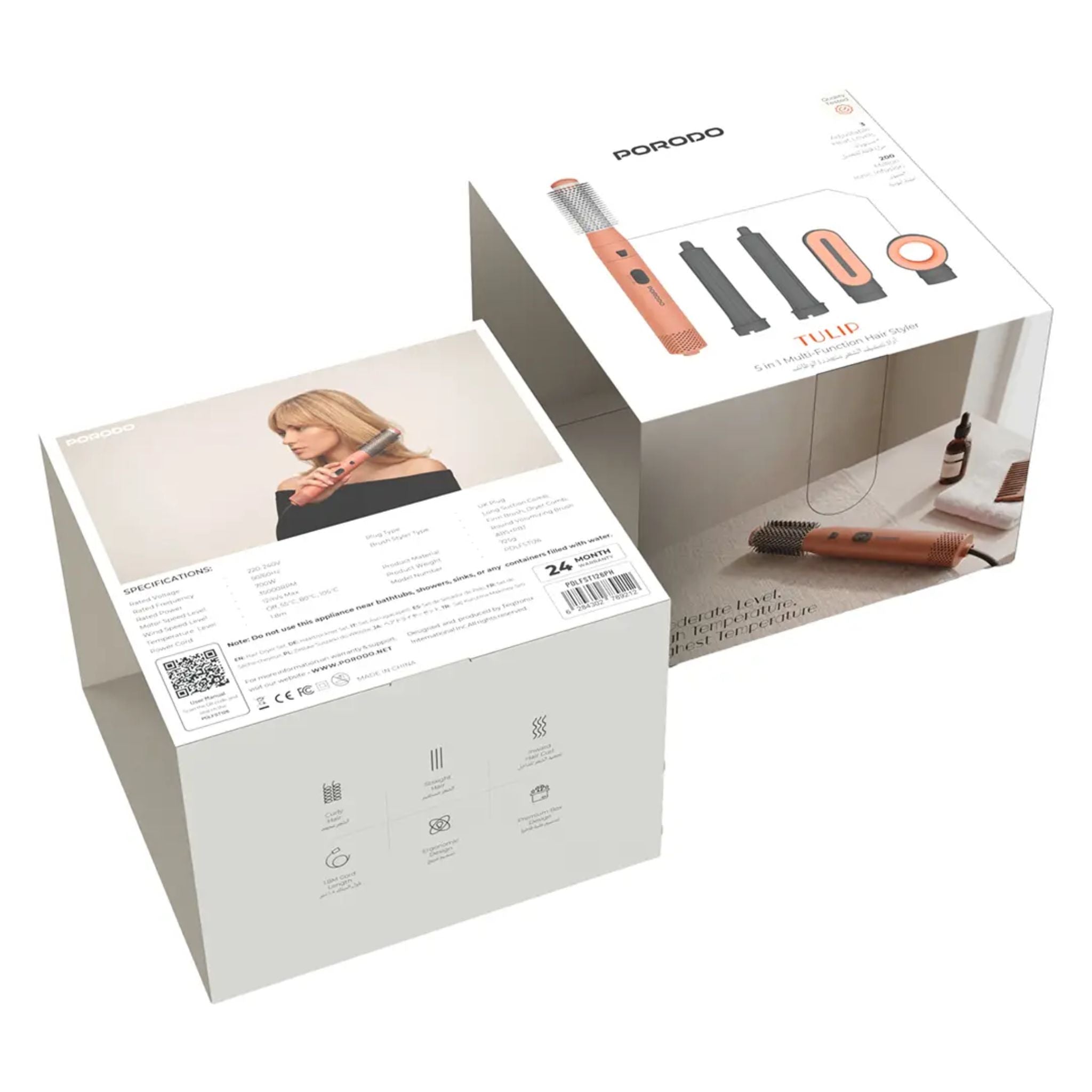 Porodo Tulip 5-In-1 Multi-Function Hair Styler - Peach