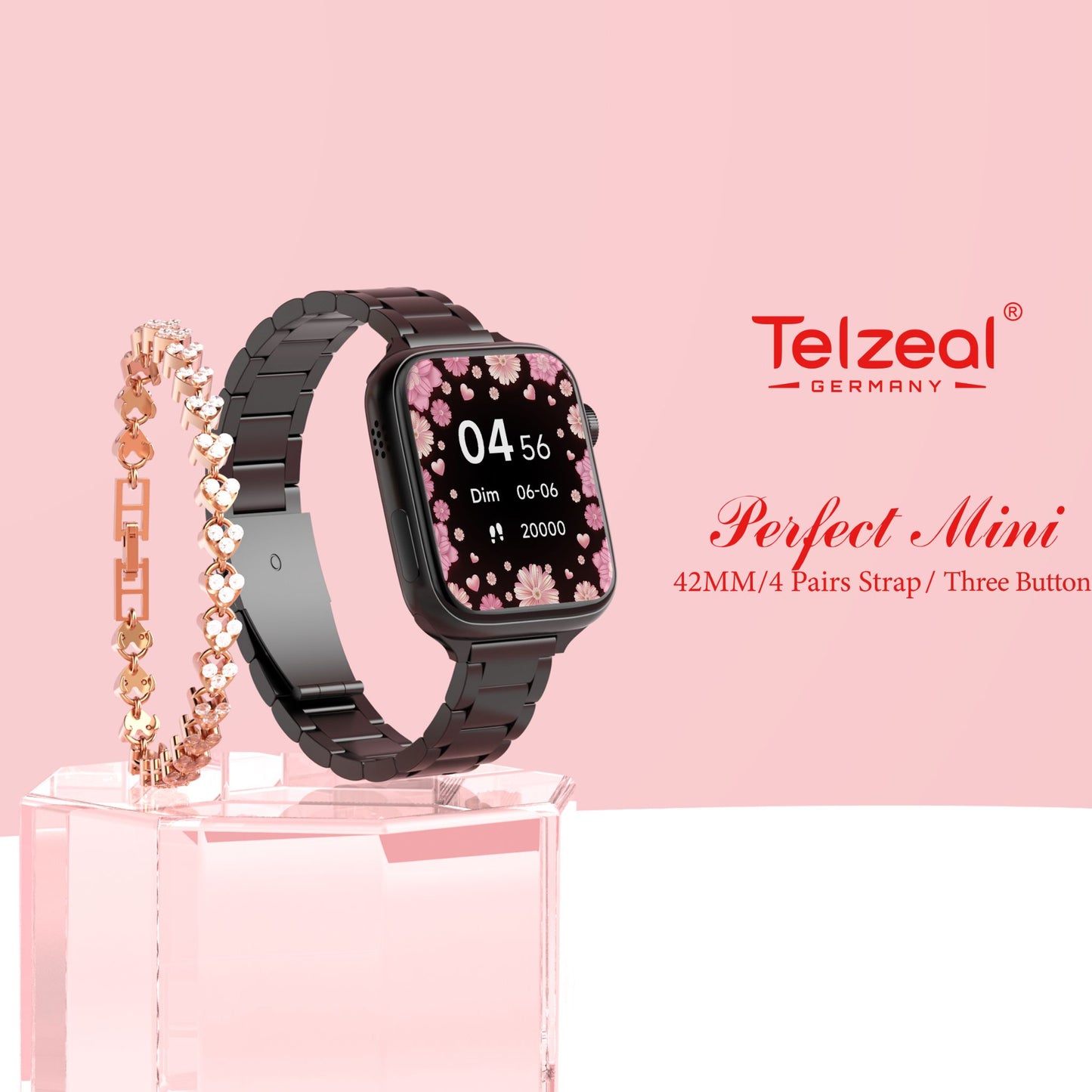 Premium Telzeal Pefect Mini 42 MM Ladies Smart Watch_Black