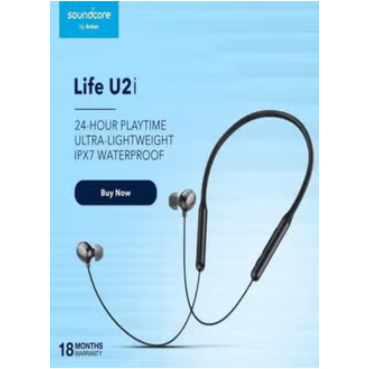 ANKER Soundcore  Life U2i Wireless Headphones, Neckband Bluetooth Headphone - Black