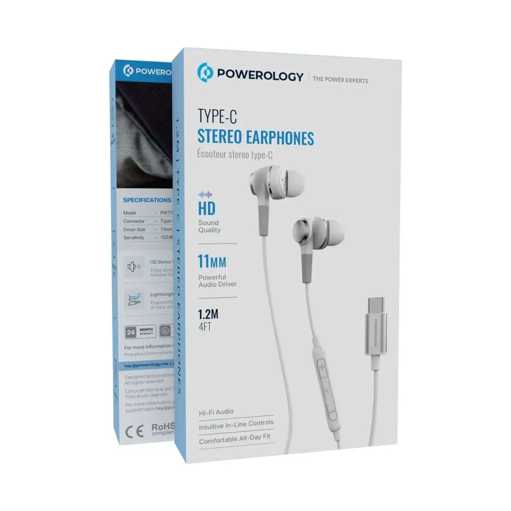 Powerology Type-C Stereo Earphones - White