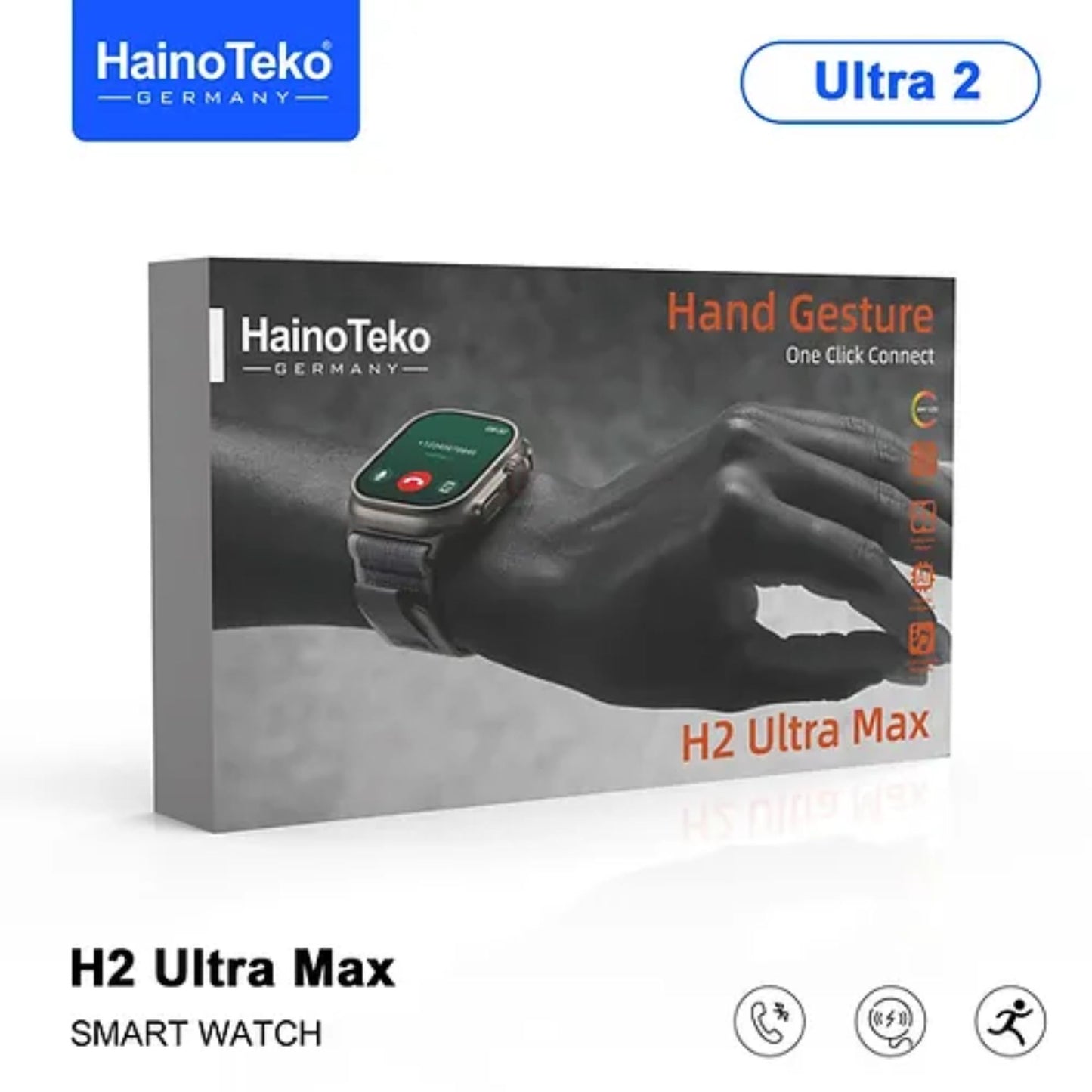 Haino Teko ultra max smart watch with full screen AMOLED display 2 pair straps and wireless charger for men's and boys