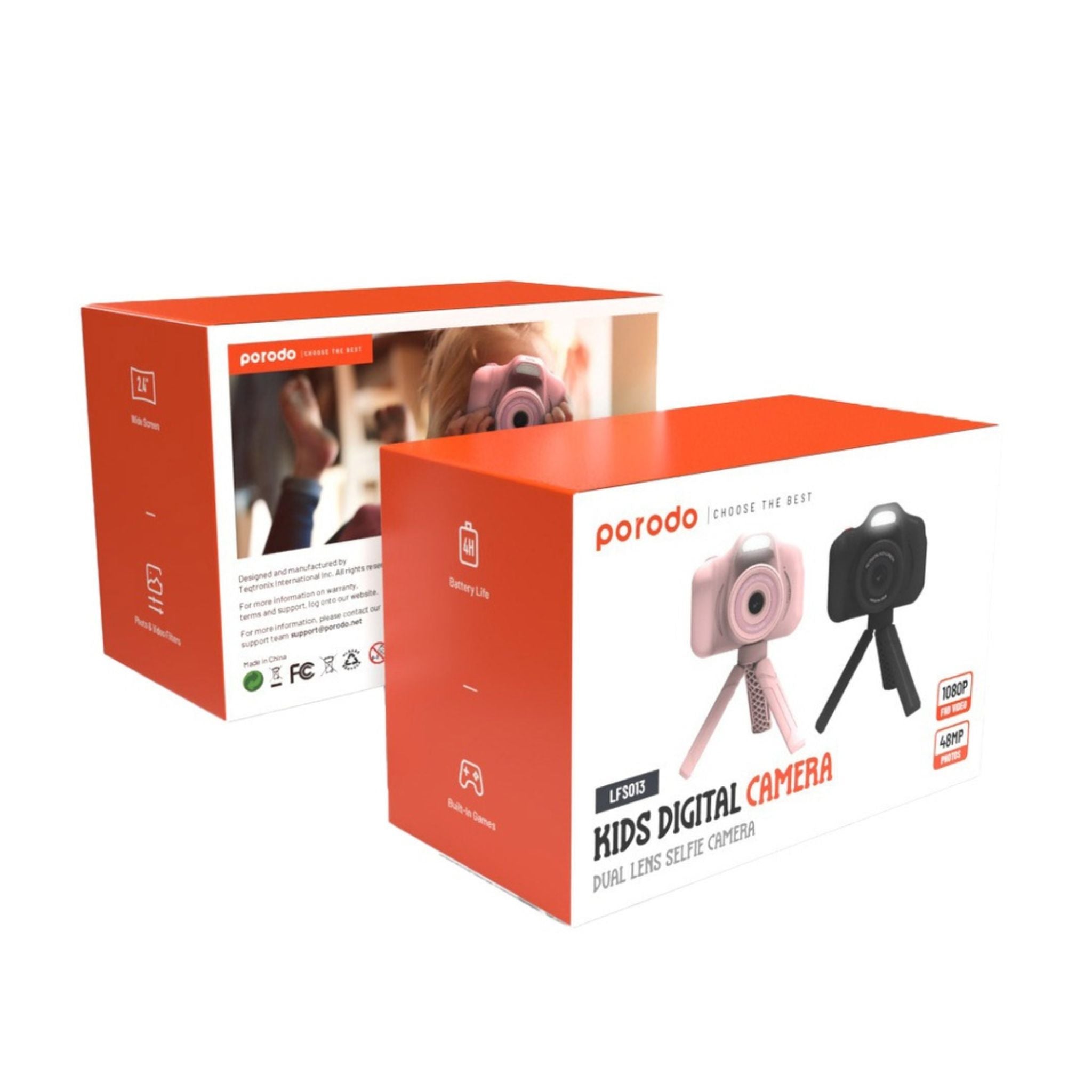 porodo Lifestyle Kids Focus Camera with Tripod Stand, 320 x240 Screen Resolution, Up to 5 Hours Battery Life - Black