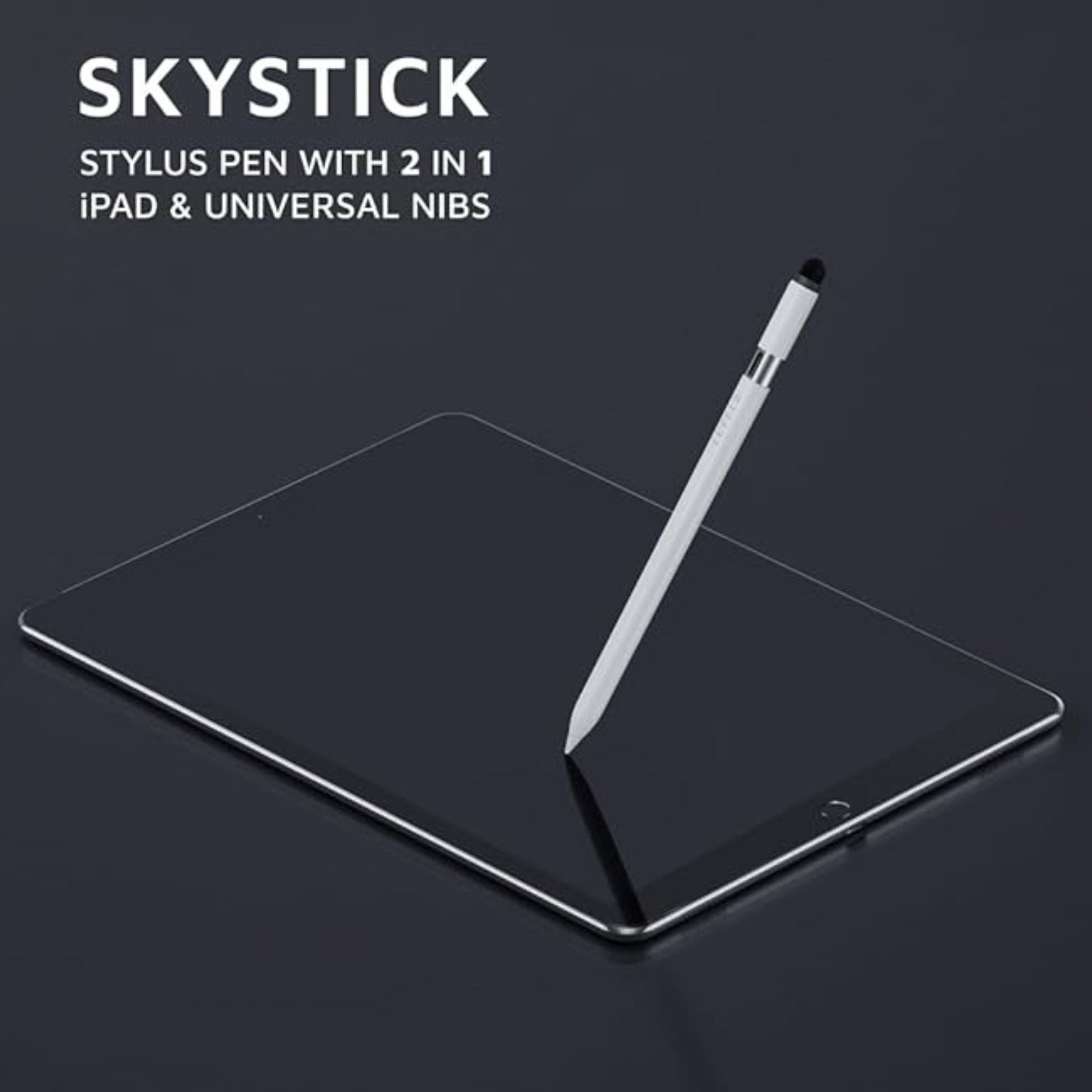 Levelo Skystick Universal & Compatible With iPad Stylus Pen, Replaceable Nibs, Flocking Head For Universal use, Palm rejection, Aluminum Alloy Tube, 2 Extra Tips, 6 Months Standby, Auto Sleep - White