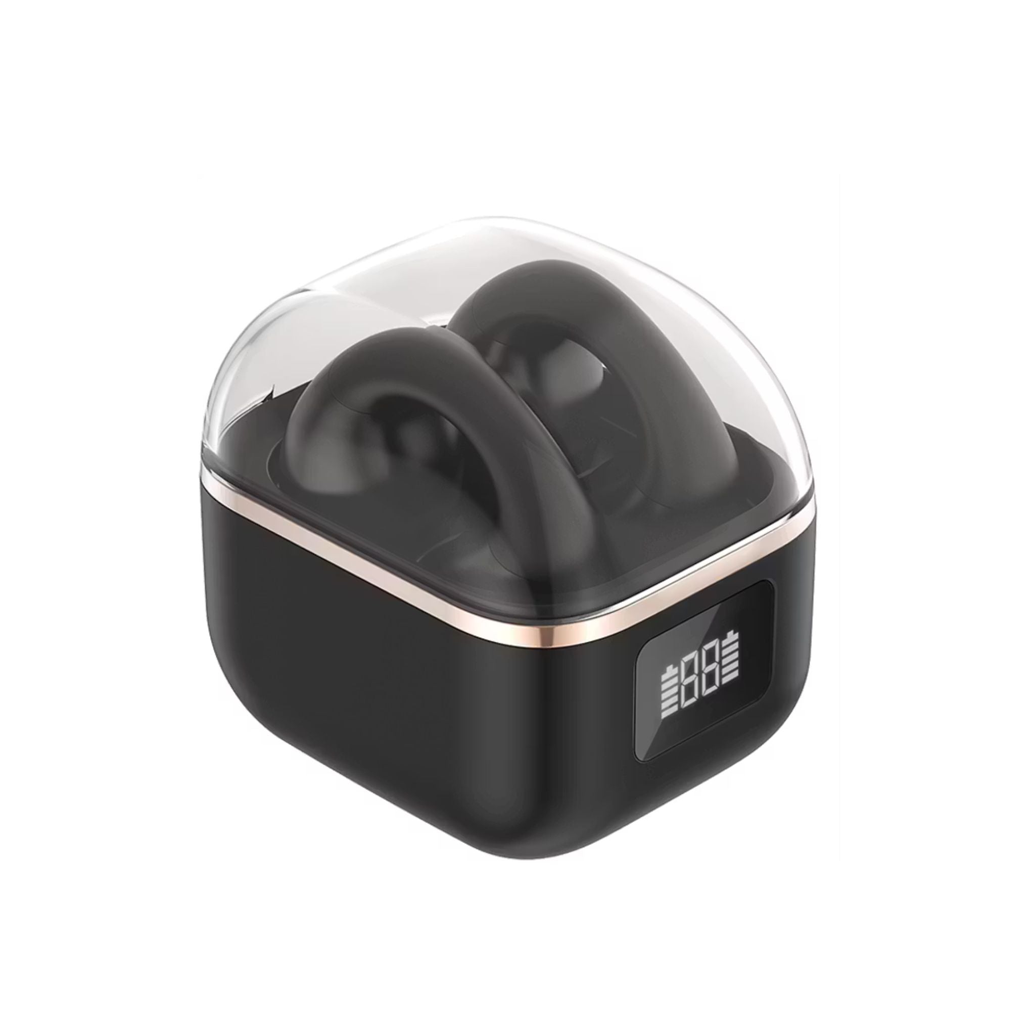 Green Lion Aurix Clip-On Earbuds with Digital Display & Touch Control, Up to 4 Hours Play Time, 300mAh Charging Case Battery & 30mAh Earbuds Battery, Dual Microphones, USB-C Charging Port, Bluetooth Version 5.4 - Black
