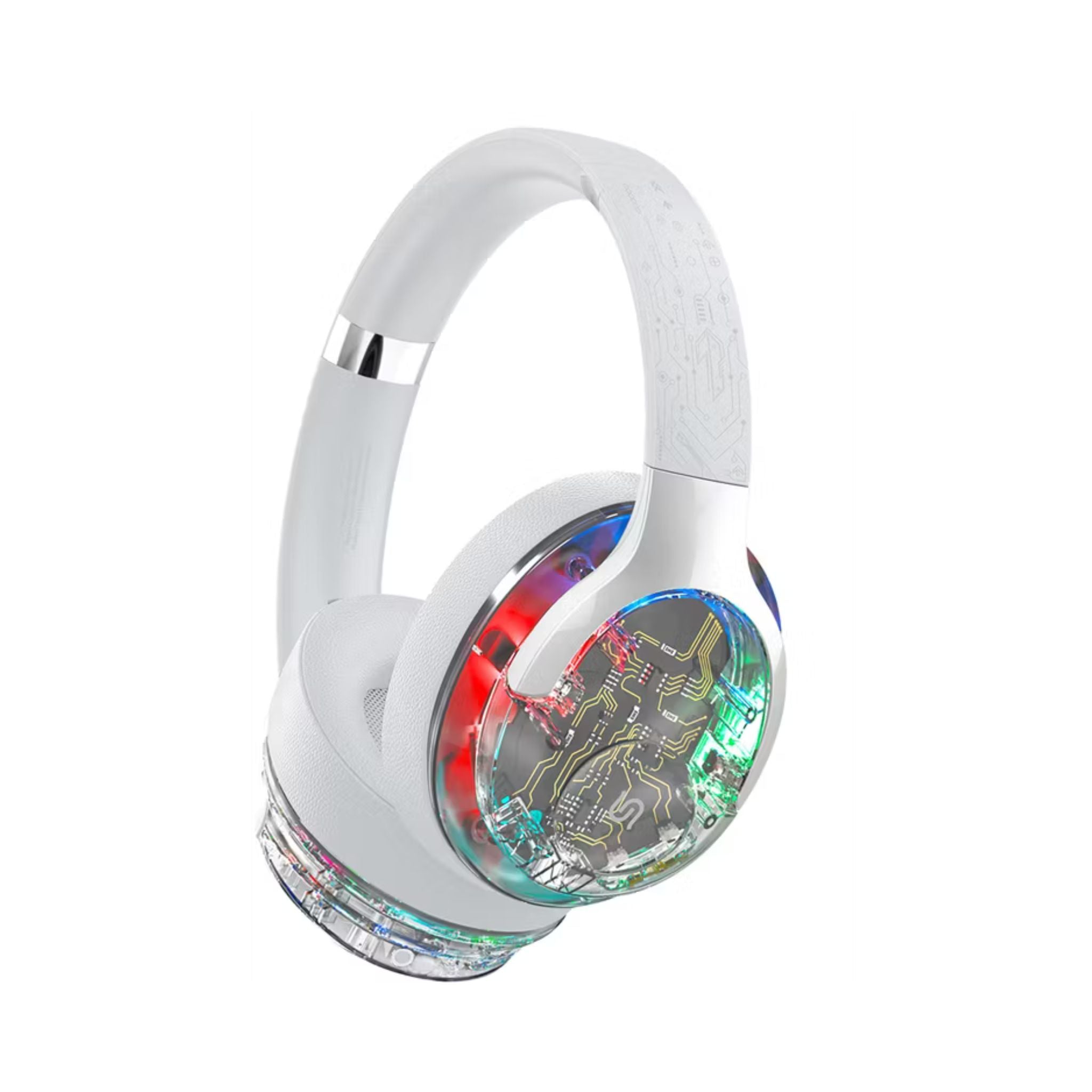 Porodo Soho Active Noise-Cancellation Headphones with RGB Dynamic Lights, 600mAh Battery, Up to 40H Playtime, Wired & Wireless Connectivity, 40mm Speakers, Bluetooth 5.4, Immersive Full Bass Audio, Compact Foldable Design – White