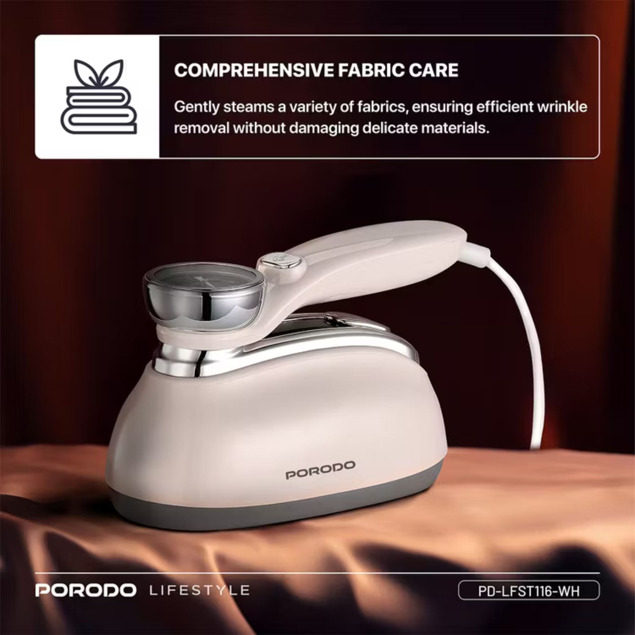 Porodo Lifestyle Retro Thermometer Steam & Heat Iron with Rotating Handle Design, 1.7m Power Cable, 30-Second Quick Heating, 1200W Rated Power - White