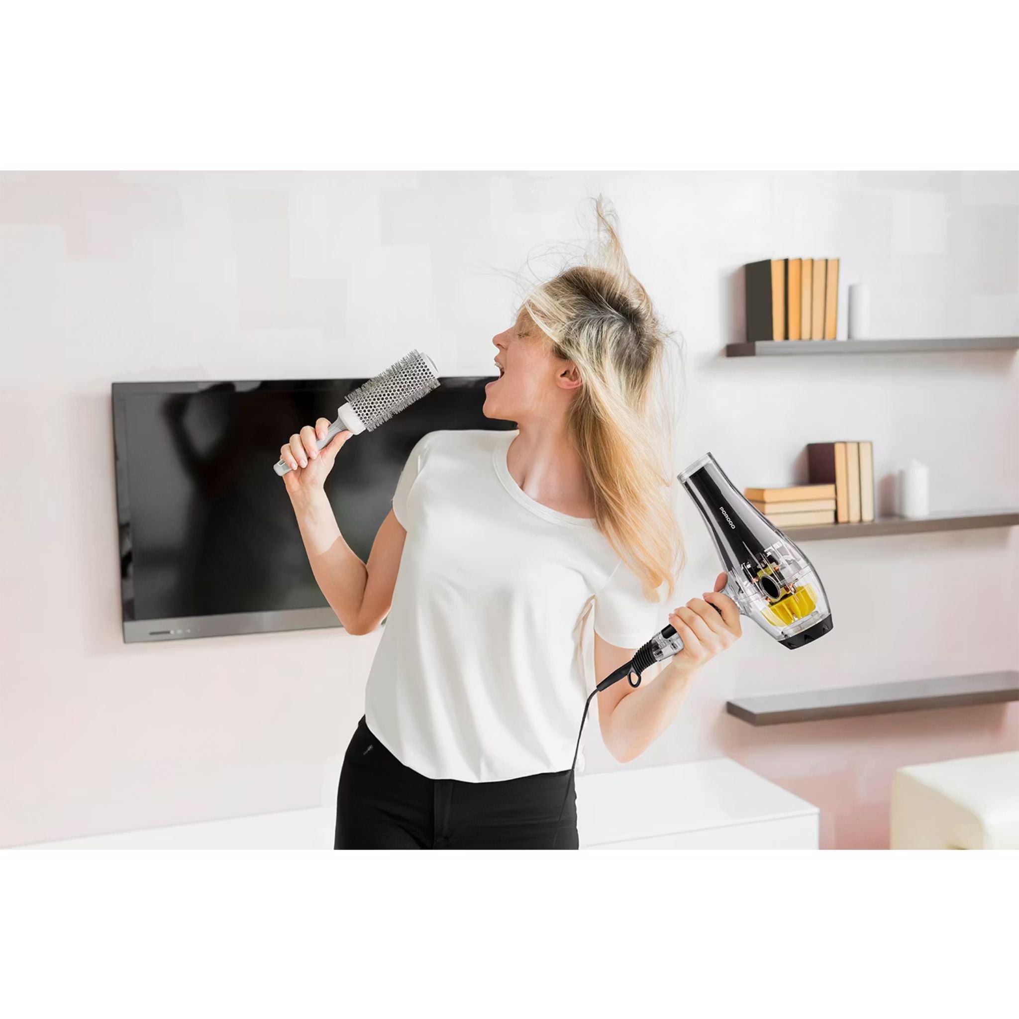 Porodo Lifestyle Crystal Shell Hair Dryer with 3 Airflow Modes, 2000W Rated Power, Removable Filter, Overheating Protection, 2 Speed Levels - Black