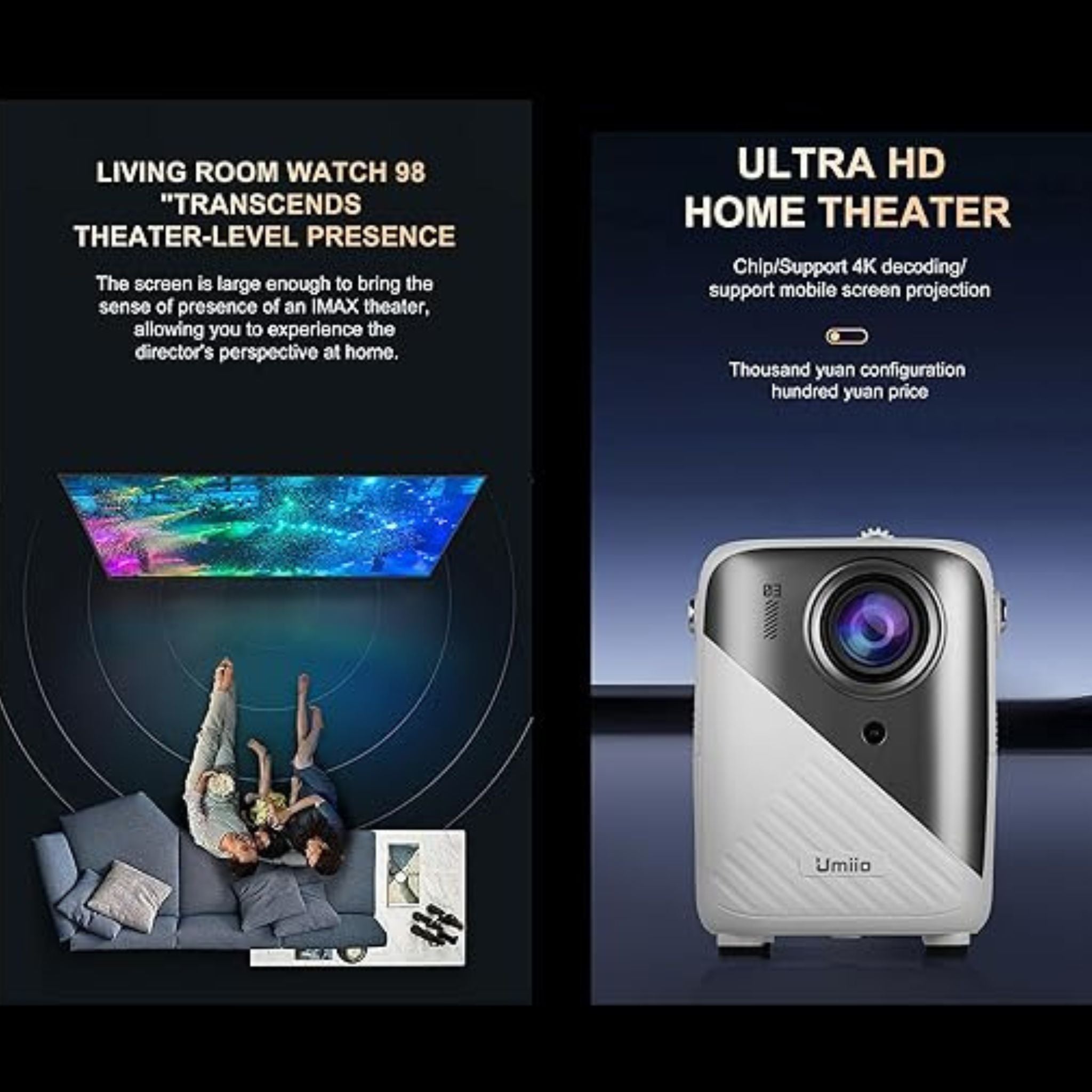 Umiio Q3 Pro WiFi Bluetooth Game Projector 4K Home Theater Video Player Projector with Dual Wireless Game Contoller Keystone Smart Projector Compatible with Android, iOS,PC, 50"-150" Screen