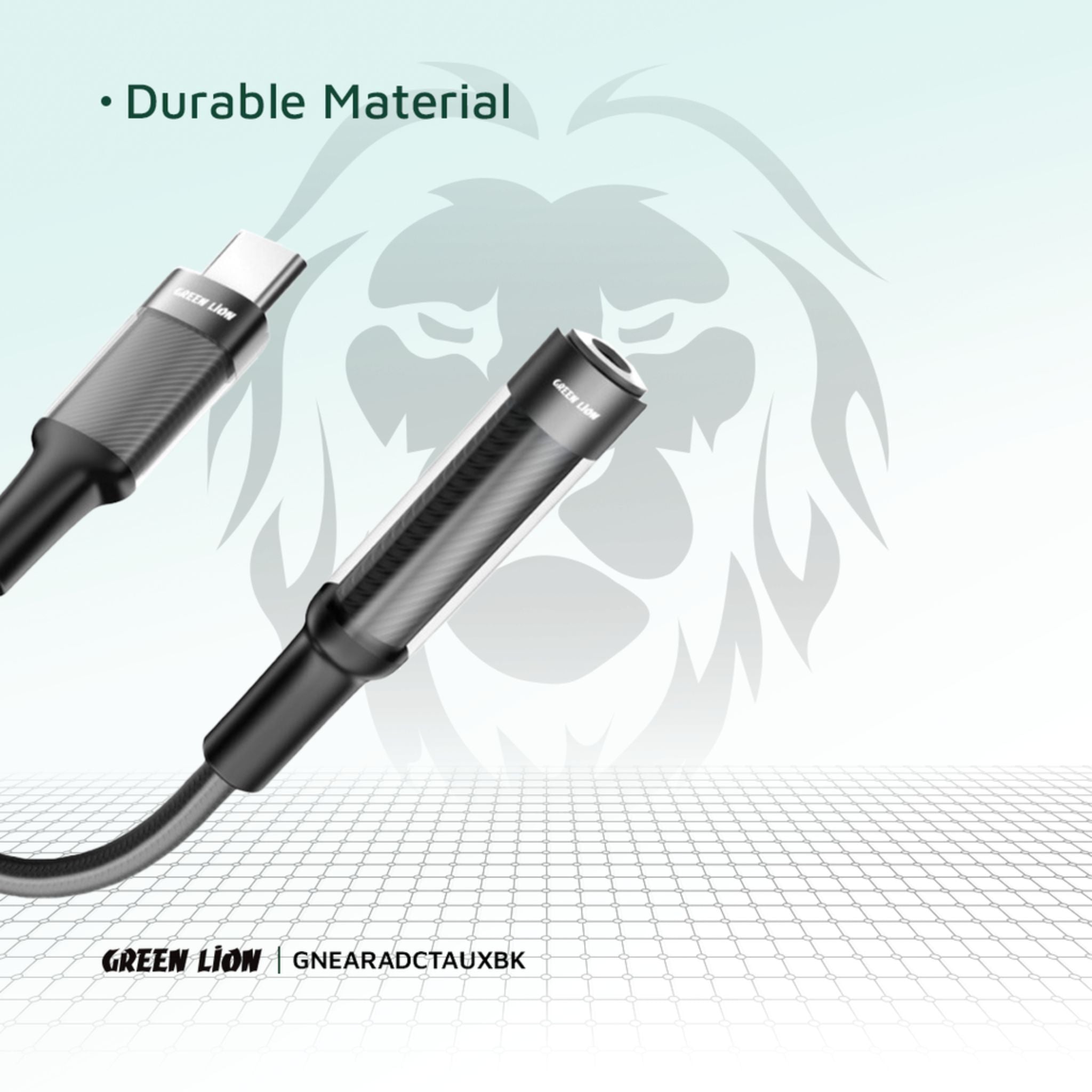 Green Lion Earphone Adapter with USB-C to 3.5mm Audio Jack Connector, 12cm Cable Length, Music Play & Call Function, More than 10,000 Bends Lifespan - Black
