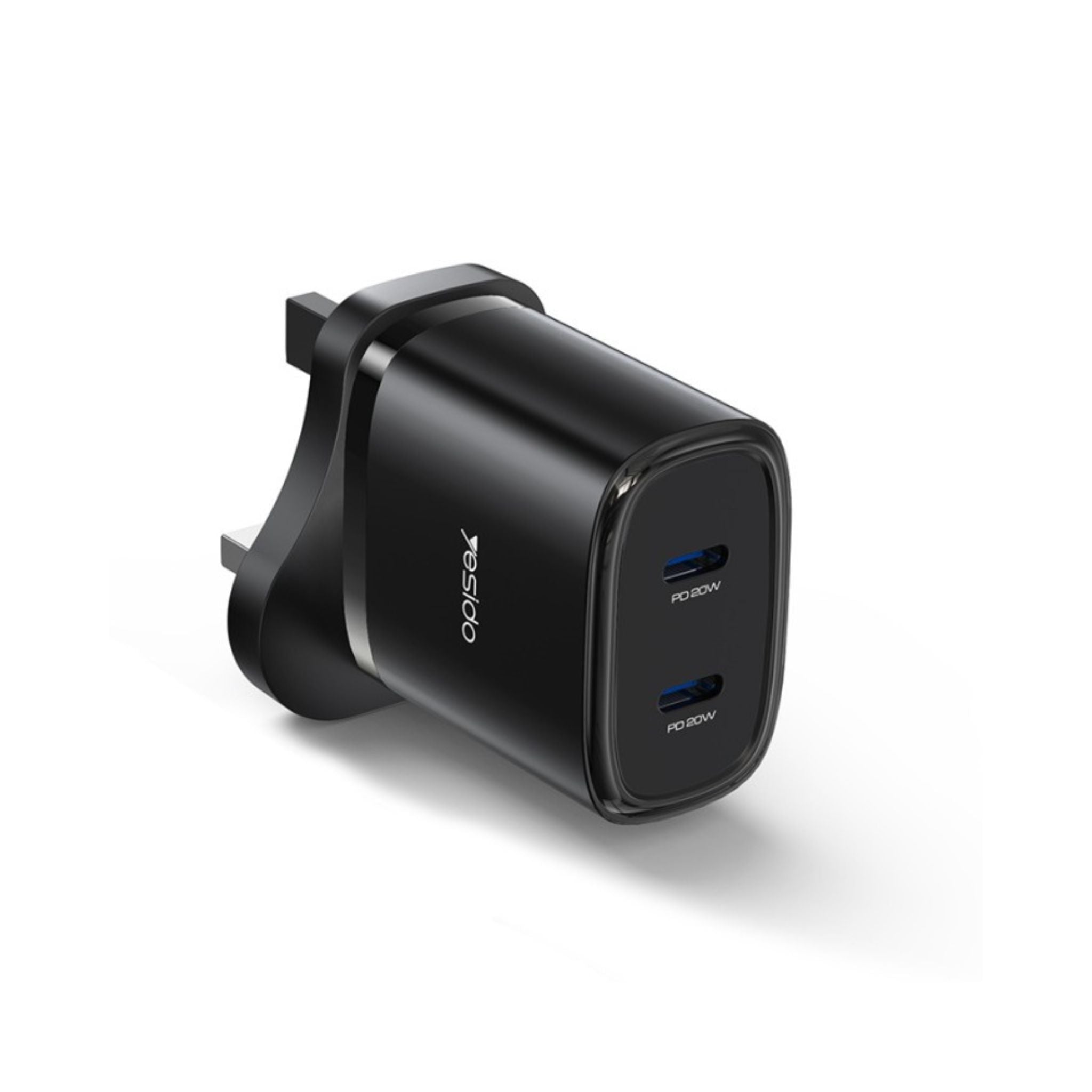 YC55 Yesido Dual Interface PD 20W Fast Charging Safe And Fast UK Triangle Charger Adapter With C To C Cable