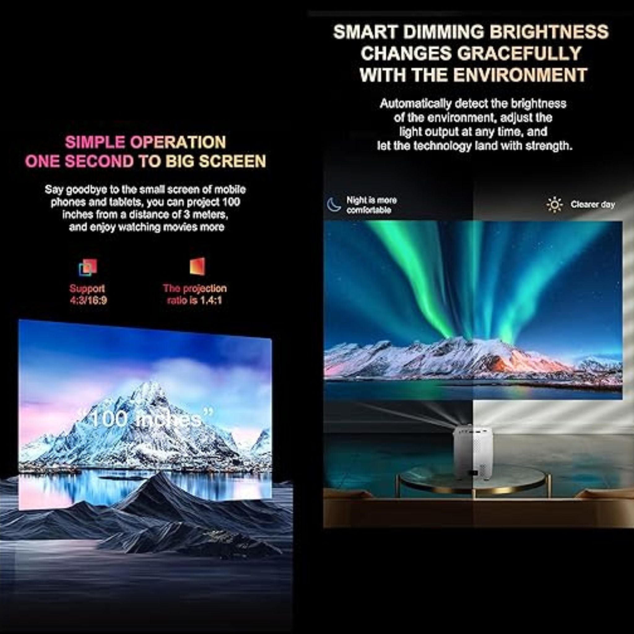 Umiio Q3 Pro WiFi Bluetooth Game Projector 4K Home Theater Video Player Projector with Dual Wireless Game Contoller Keystone Smart Projector Compatible with Android, iOS,PC, 50"-150" Screen