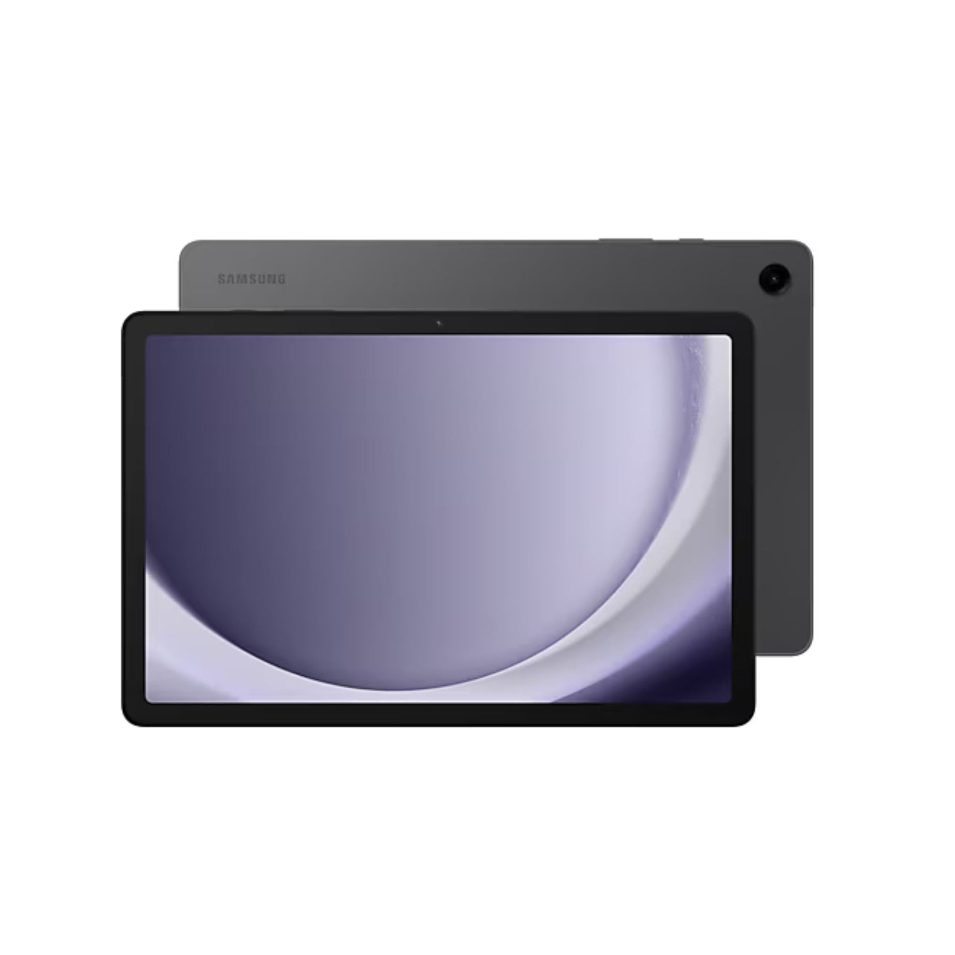 Samsung tablet with a black cover on a white background