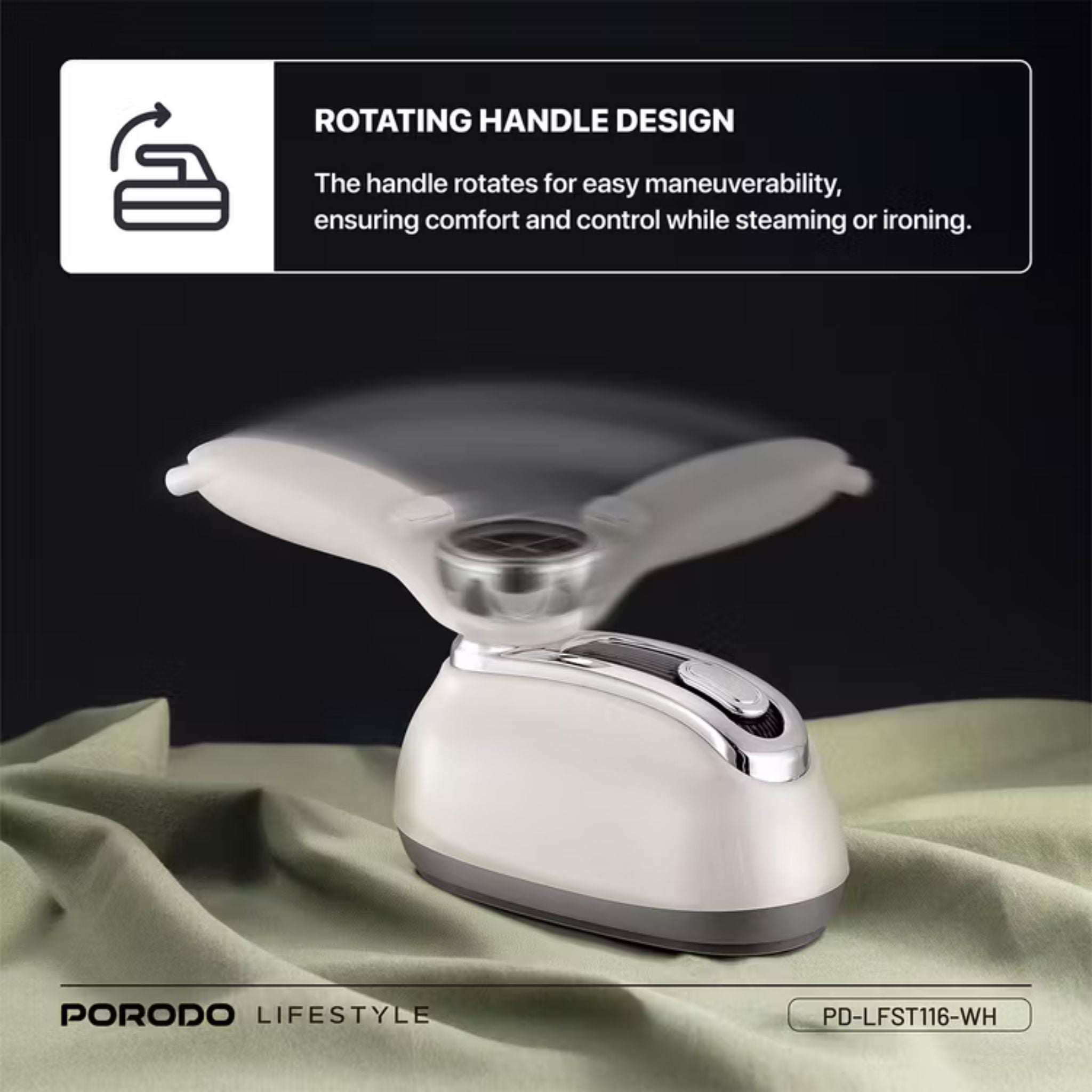 Porodo Lifestyle Retro Thermometer Steam & Heat Iron with Rotating Handle Design, 1.7m Power Cable, 30-Second Quick Heating, 1200W Rated Power - White