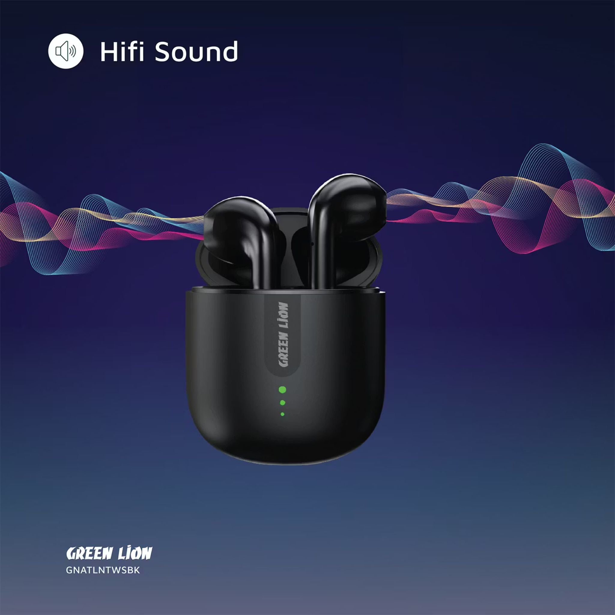 Green Lion Atlanta True Wireless Earbuds with Built-in Microphone, IPX4 Waterproof Level, Voice Assistant, HiFi Sound, Touch Control, 3 Hours Playtime - Black