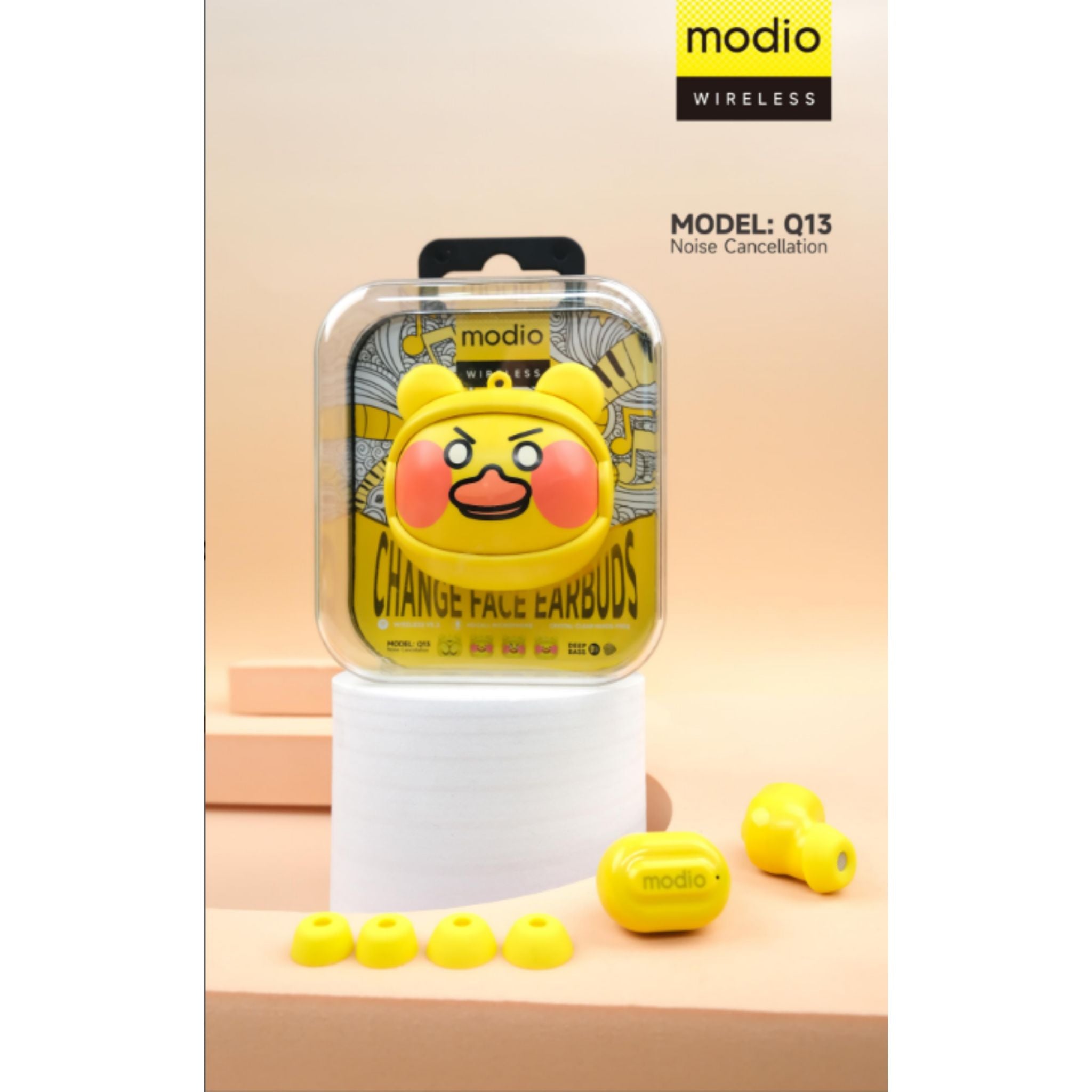 Modio Q13 True Wireless Bluetooth Earbuds – Customizable Faceplates, Premium Sound, Noise Cancelling, Sweatproof, Ergonomic Fit, Long Battery Life with Charging Case & Accessories