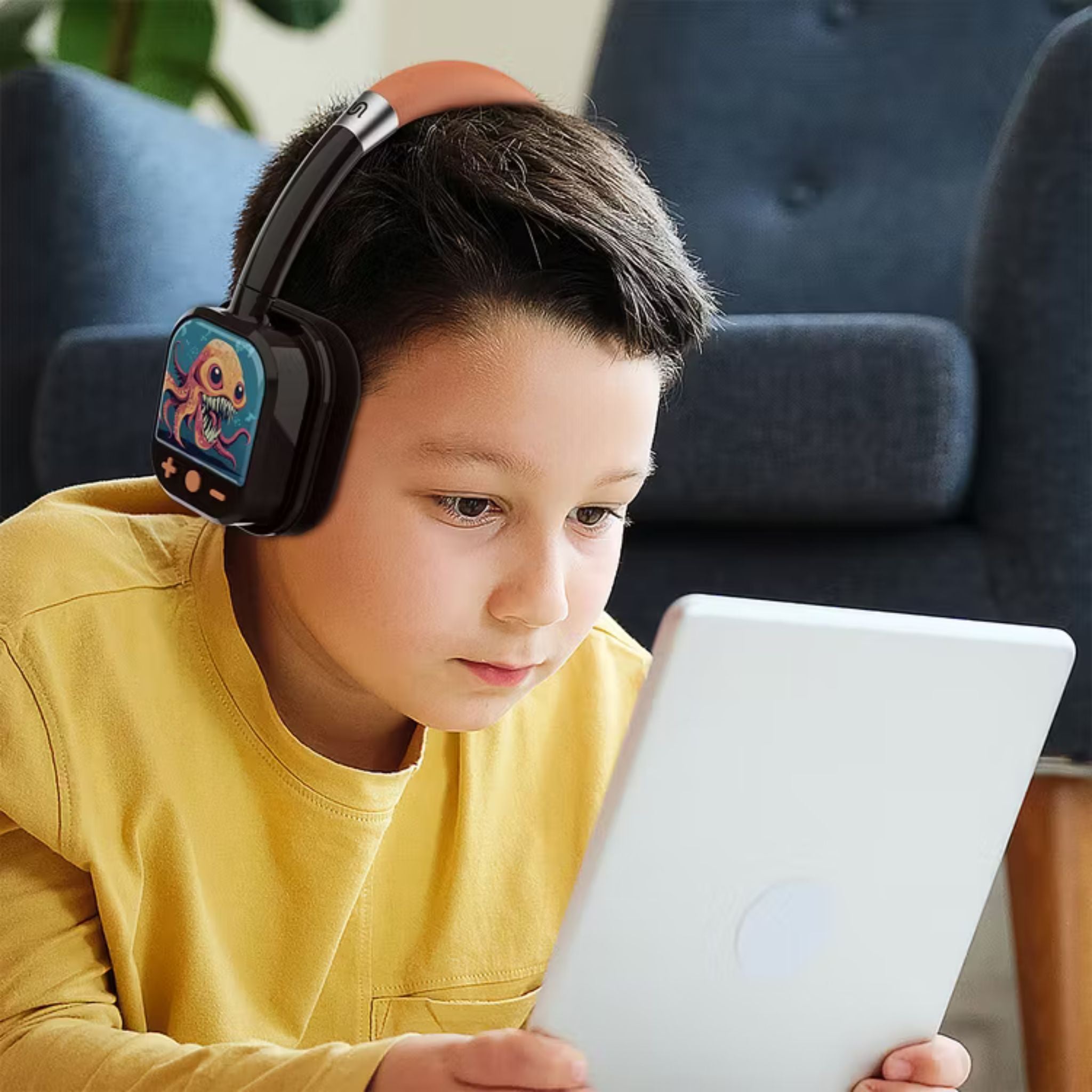 Porodo Soundtec Yotowave Kids Wireless Headphones with Soft Breathable Cushions, 200mAh Battery, Up to 25H Playtime, 40mm Speakers, Bluetooth 5.4, Safe Volume Limit, Skin-Friendly Material, Ideal for Kids Aged 6+ – Orange/Black