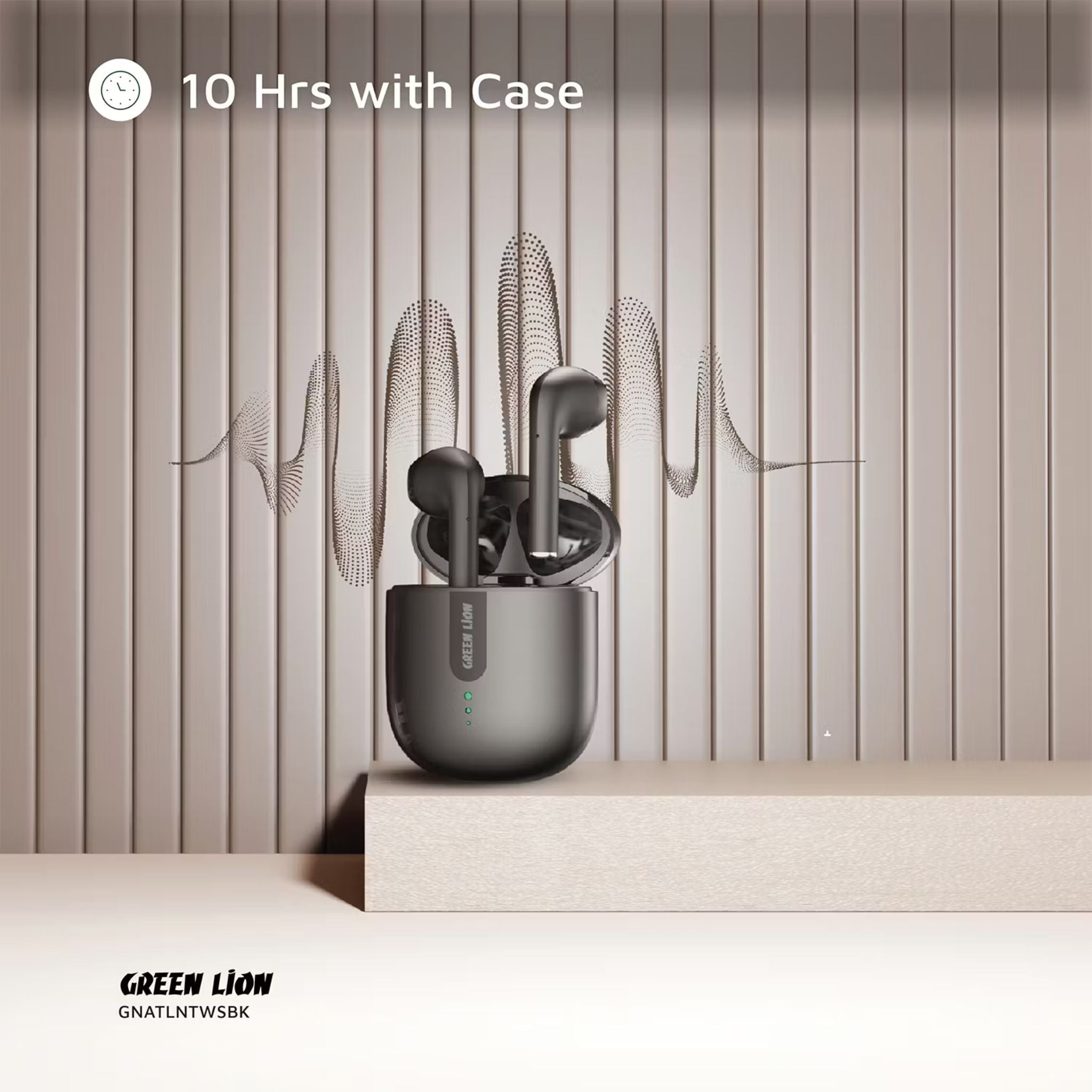 Green Lion Atlanta True Wireless Earbuds with Built-in Microphone, IPX4 Waterproof Level, Voice Assistant, HiFi Sound, Touch Control, 3 Hours Playtime - Black