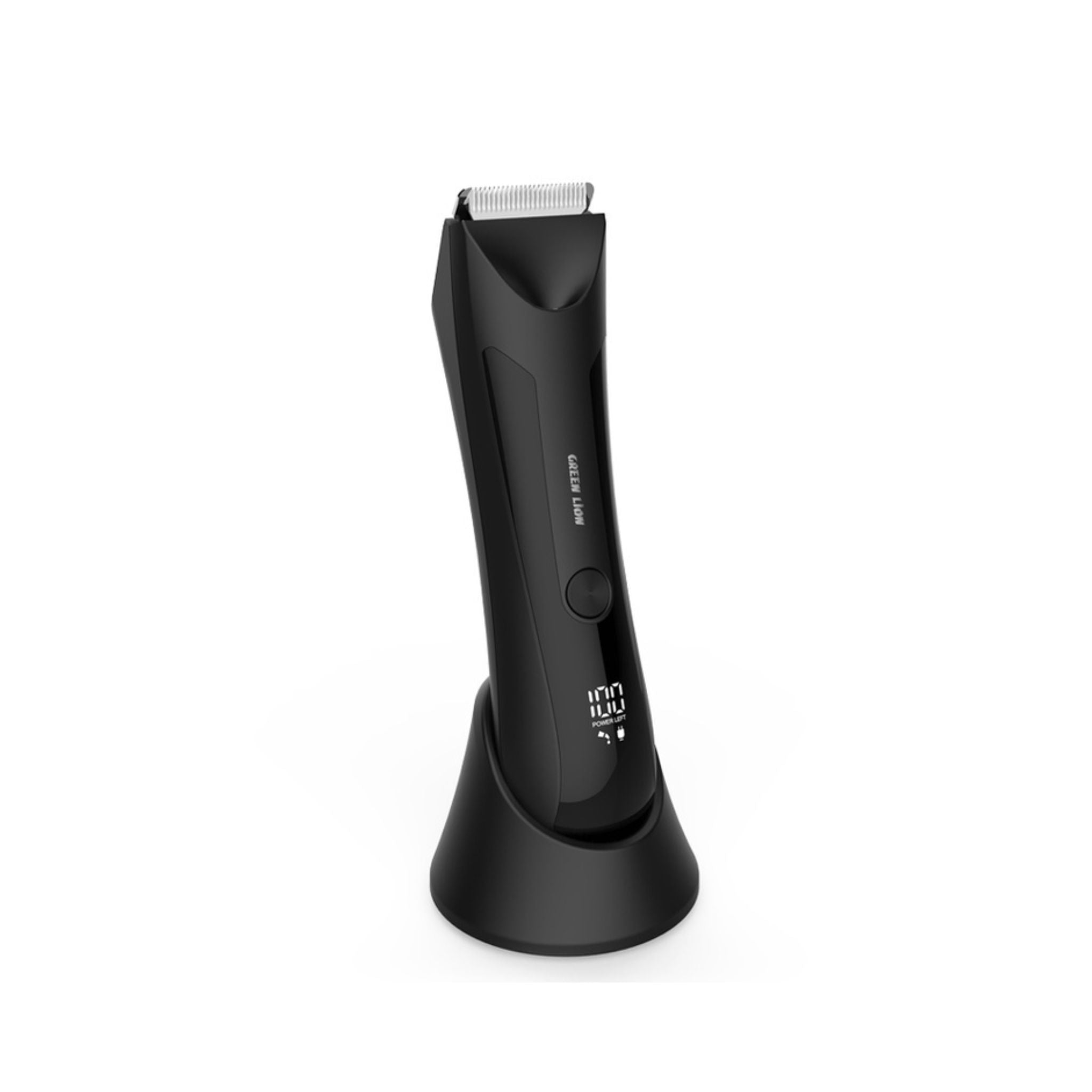 Black sensitive area trimmer with LED display, ceramic blades, and Type-C charging port.