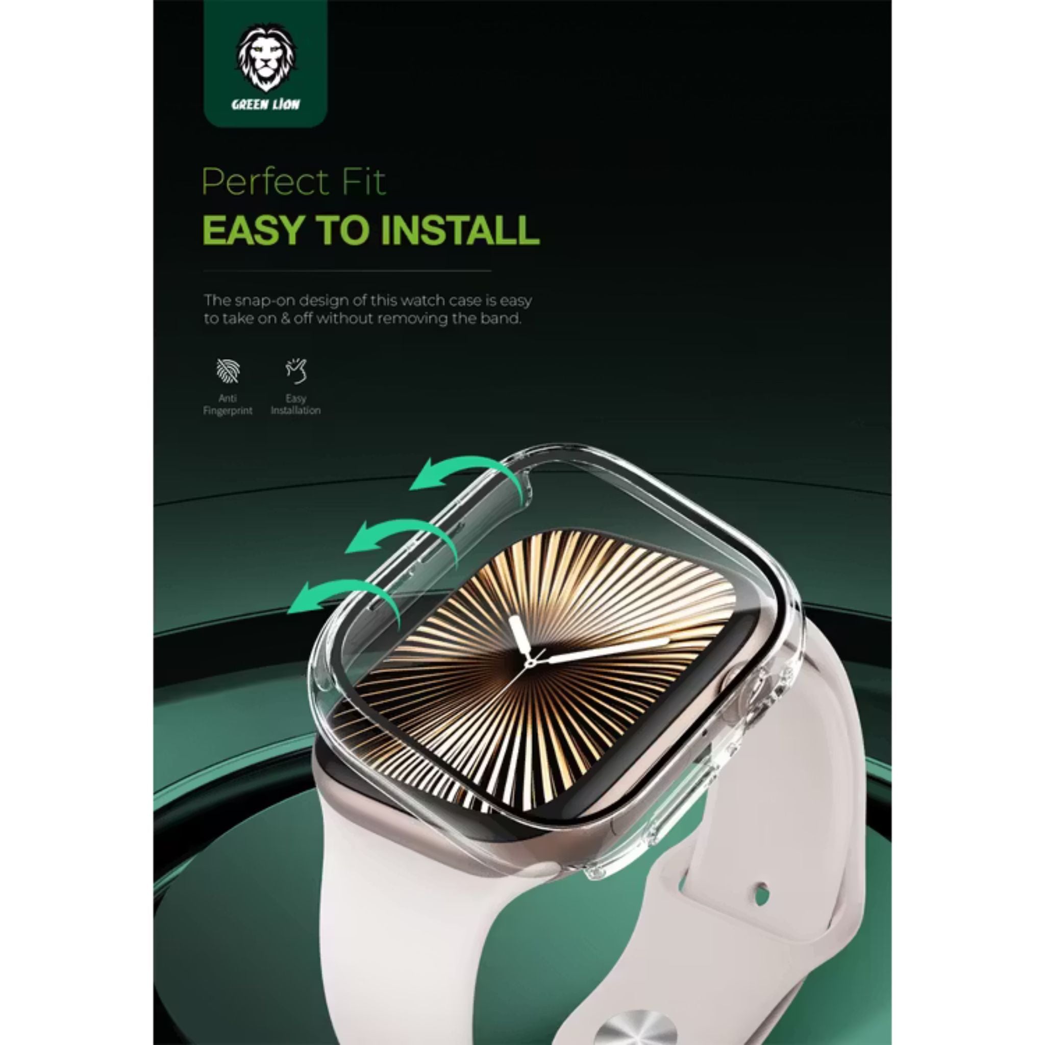 Green Lion Guard Plus PC Case for Apple Watch 46mm, Scratch Resistance, Anti-Fingerprint, Shock Proof, Easy Installation, Ultra Lightweight, Touch Sensitivity - Clear