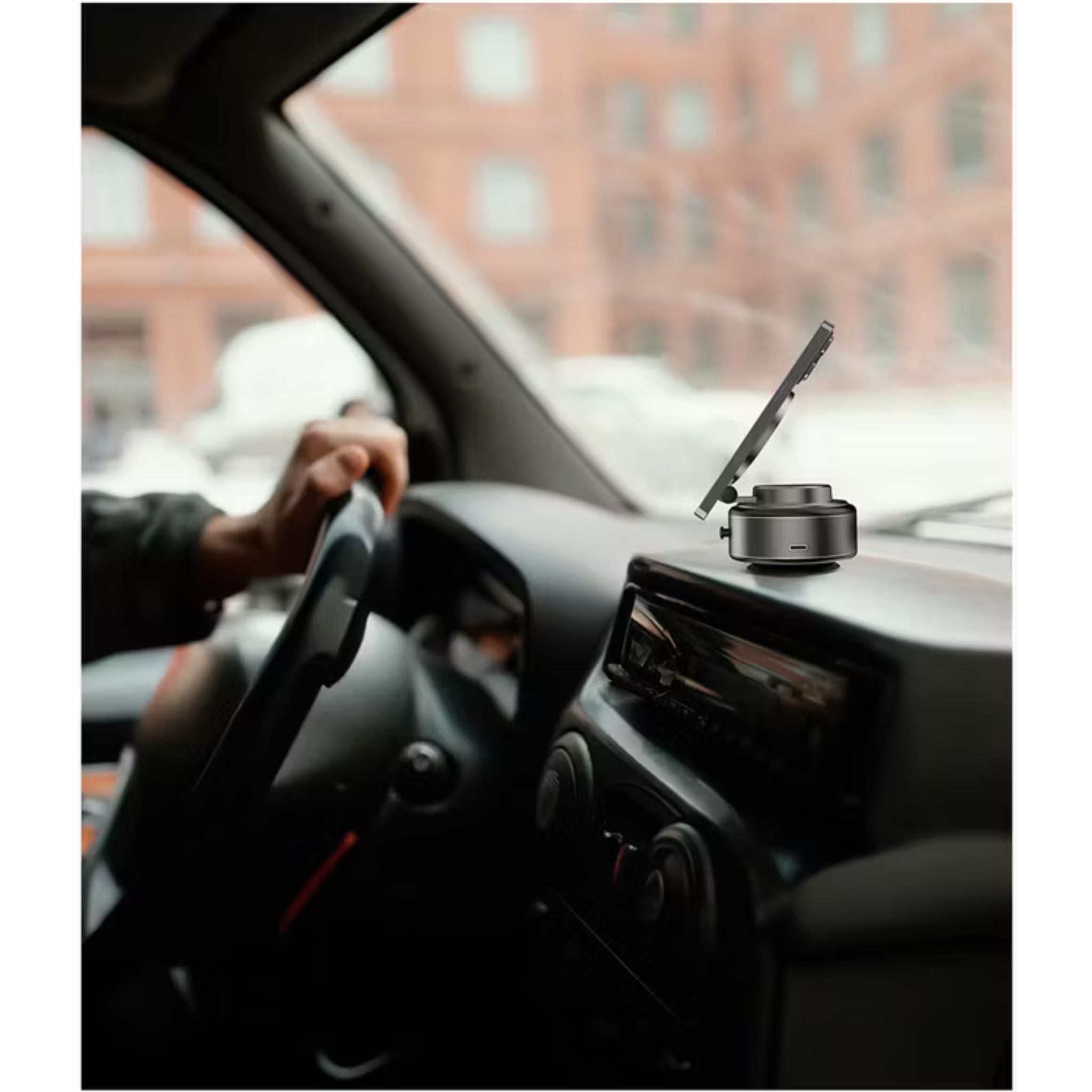 Green Lion GX-29 Auto Suction Phone Holder with 360° Rotation, Strong Suction Cup, 1.5kg Adsorption, One-Hand Operation, MagSafe Compatible, Type-C Charging, 14 Days Working Time - Matte Black