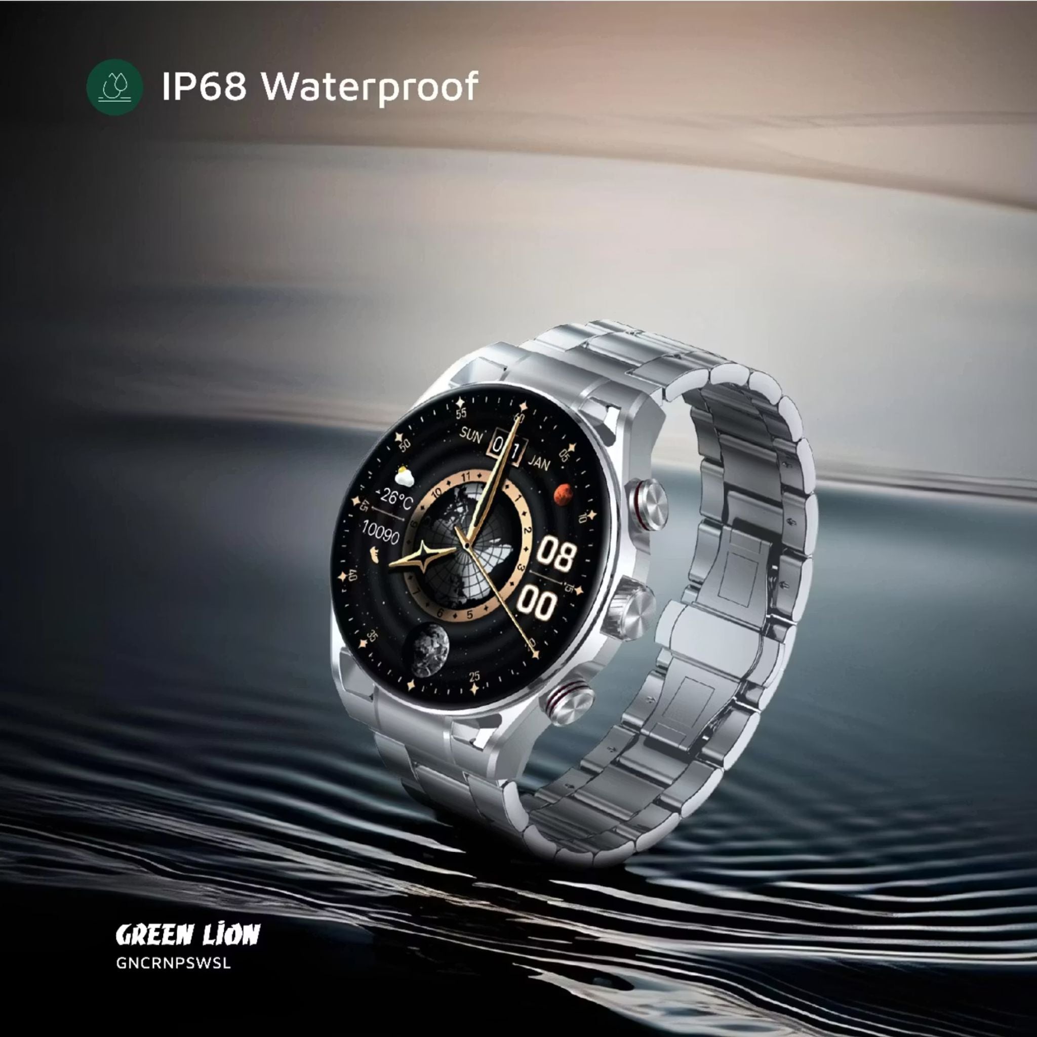 Green Lion Chrono Pro Smart Watch with 1.6" AMOLED Display, 360mAh Battery, Up to 7 Days Working Time, 1000nits Brightness, Activity Tracking, Health Monitoring, Stop Watch & Alarm Clock - Silver