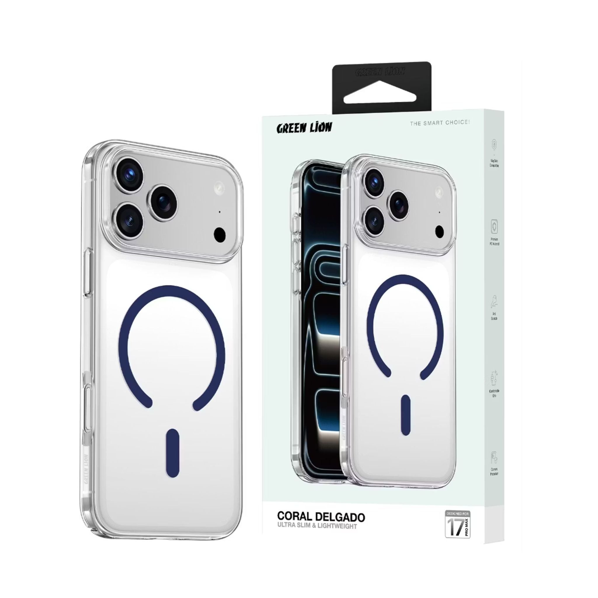 Green Lion Coral Delgado Case for iPhone 17 Pro Max, MagSafe Compatible, Slim & Lightweight Design, Camera Protection, Comfortable Grip, Anti-Yellowing & Anti-Scratch - Blue