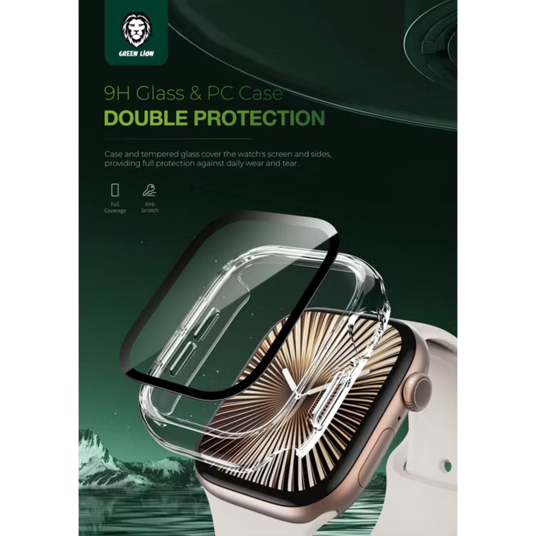 Green Lion Guard Plus PC Case for Apple Watch 46mm, Scratch Resistance, Anti-Fingerprint, Shock Proof, Easy Installation, Ultra Lightweight, Touch Sensitivity - Clear