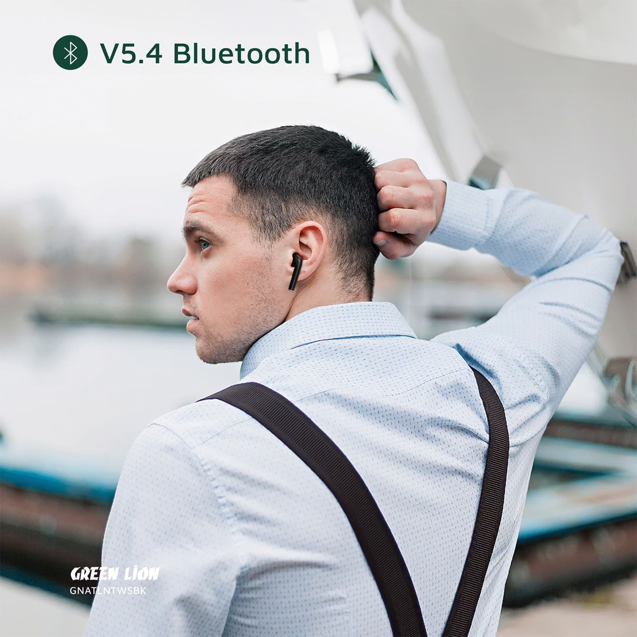 Green Lion Atlanta True Wireless Earbuds with Built-in Microphone, IPX4 Waterproof Level, Voice Assistant, HiFi Sound, Touch Control, 3 Hours Playtime - Black