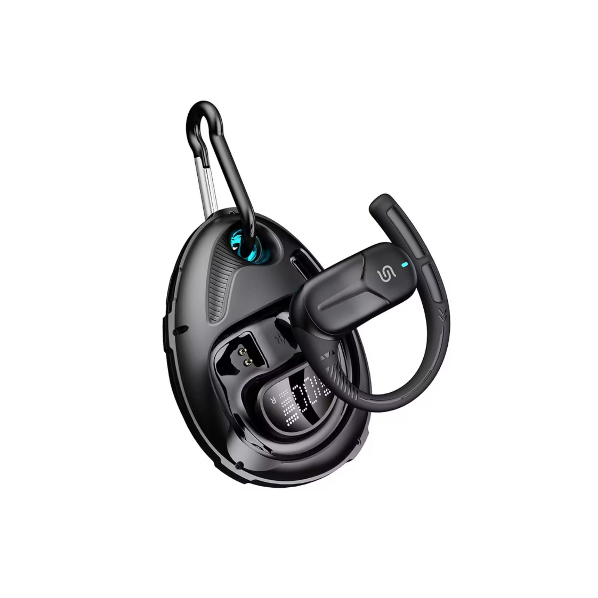 Porodo Octopus Open-Ear Wireless Earbuds with Touch Control, 300mAh Charging Case & 35mAh Earbuds Battery, 5 Hours Play Time, Sweat & Water Resistant, Gaming & Music Mode, Voice Assistant, Ultra Low Latency - Black