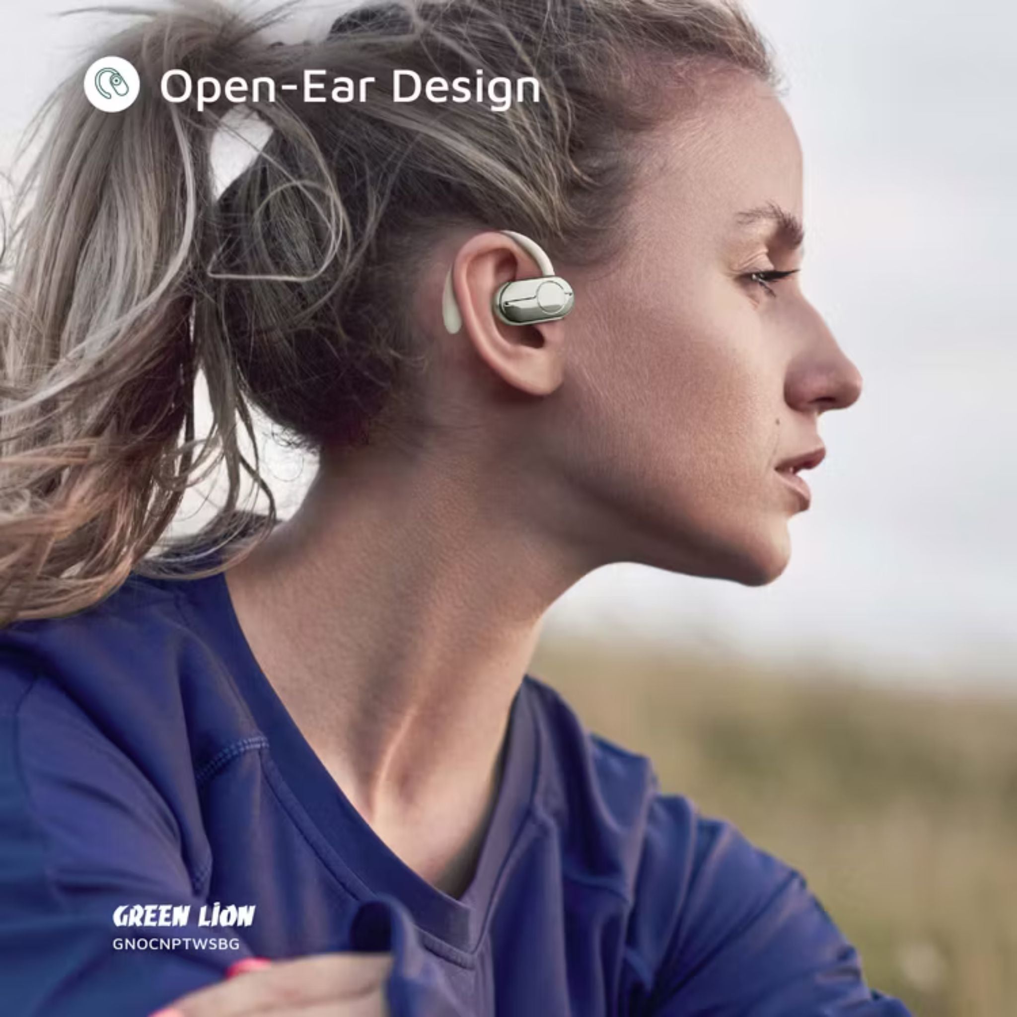 Green Lion Ocean Plus Open-Ear Earbuds with Dual-Mic ENC, Up to 6 Hours Playtime, 135° Free Rotation, 300mAh Charging Case Battery Capacity, Game Mode, Low Latency, 180 Hours Standby Time, IPX4 Waterproof - Beige
