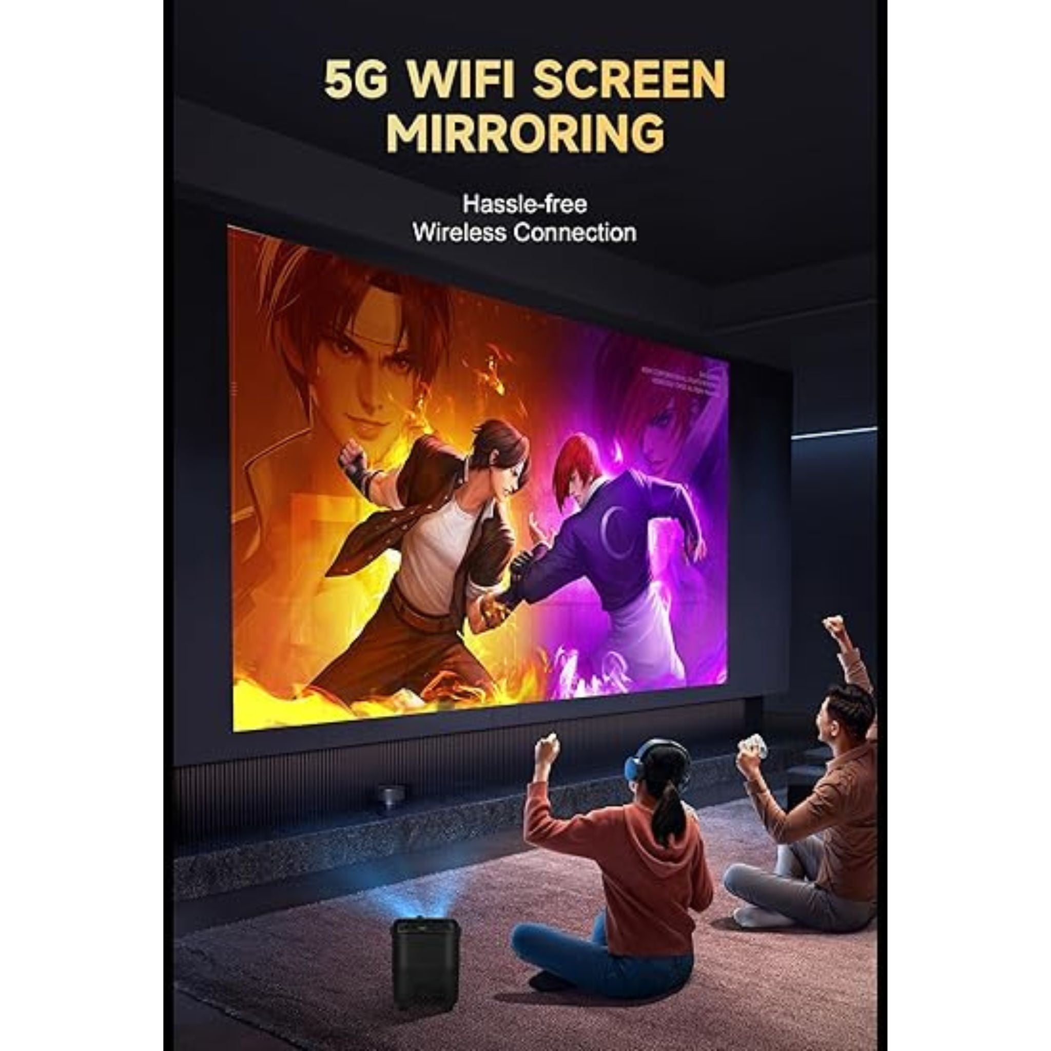 Umiio Q4 Pro Projector 4K LED Light Source, 5G WiFi Bluetooth, Portable Intelligent Game Projector with Dual Wireless Game Controller, Smart Projector Compatible with Android, HDMI/USB/SD iOS,PC, 50"-150" Screen Projection