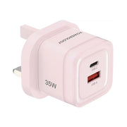 Powerology Lunex Dual-Port Fast Charging Adapter with USB-C & USB-A Ports, 35W Power Delivery, 22.5W USB-A Output, UK 3-Pin Plug, Universal Protocol Support, Multi-Device Charging - Pink