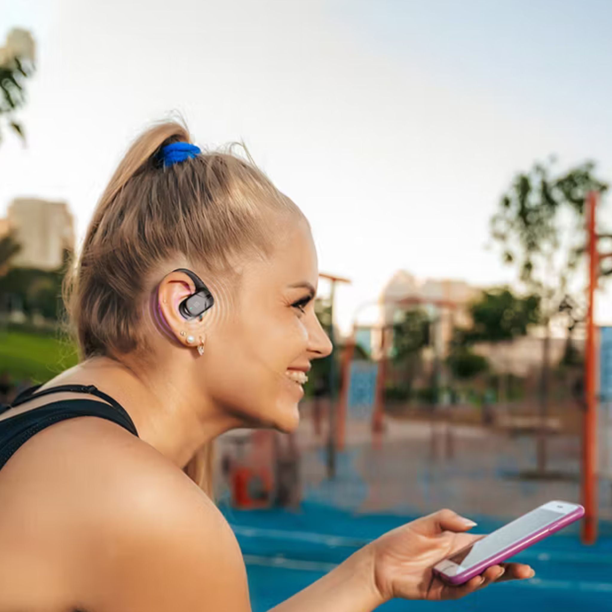 Porodo Octopus Open-Ear Wireless Earbuds with Touch Control, 300mAh Charging Case & 35mAh Earbuds Battery, 5 Hours Play Time, Sweat & Water Resistant, Gaming & Music Mode, Voice Assistant, Ultra Low Latency - Black