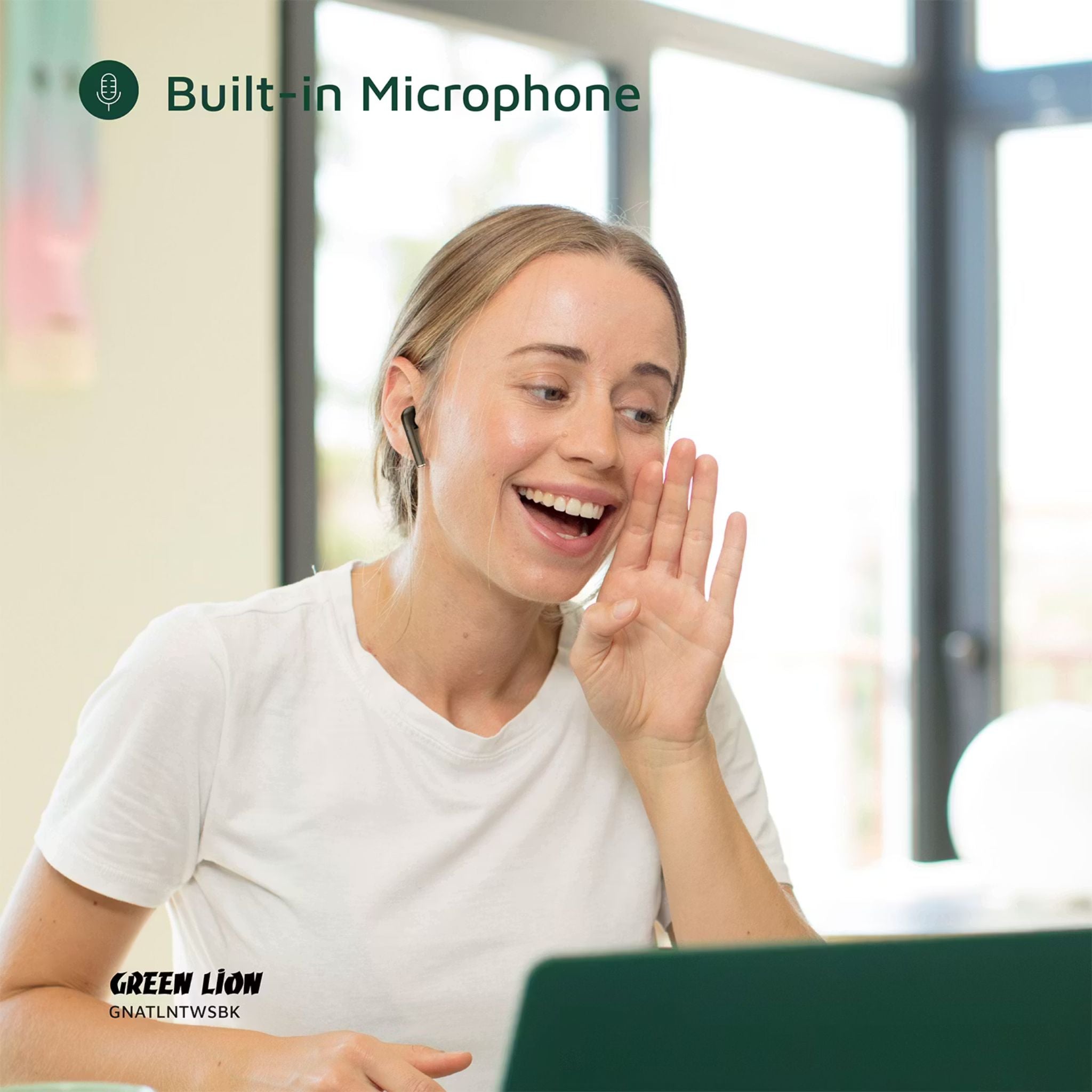 Green Lion Atlanta True Wireless Earbuds with Built-in Microphone, IPX4 Waterproof Level, Voice Assistant, HiFi Sound, Touch Control, 3 Hours Playtime - Black