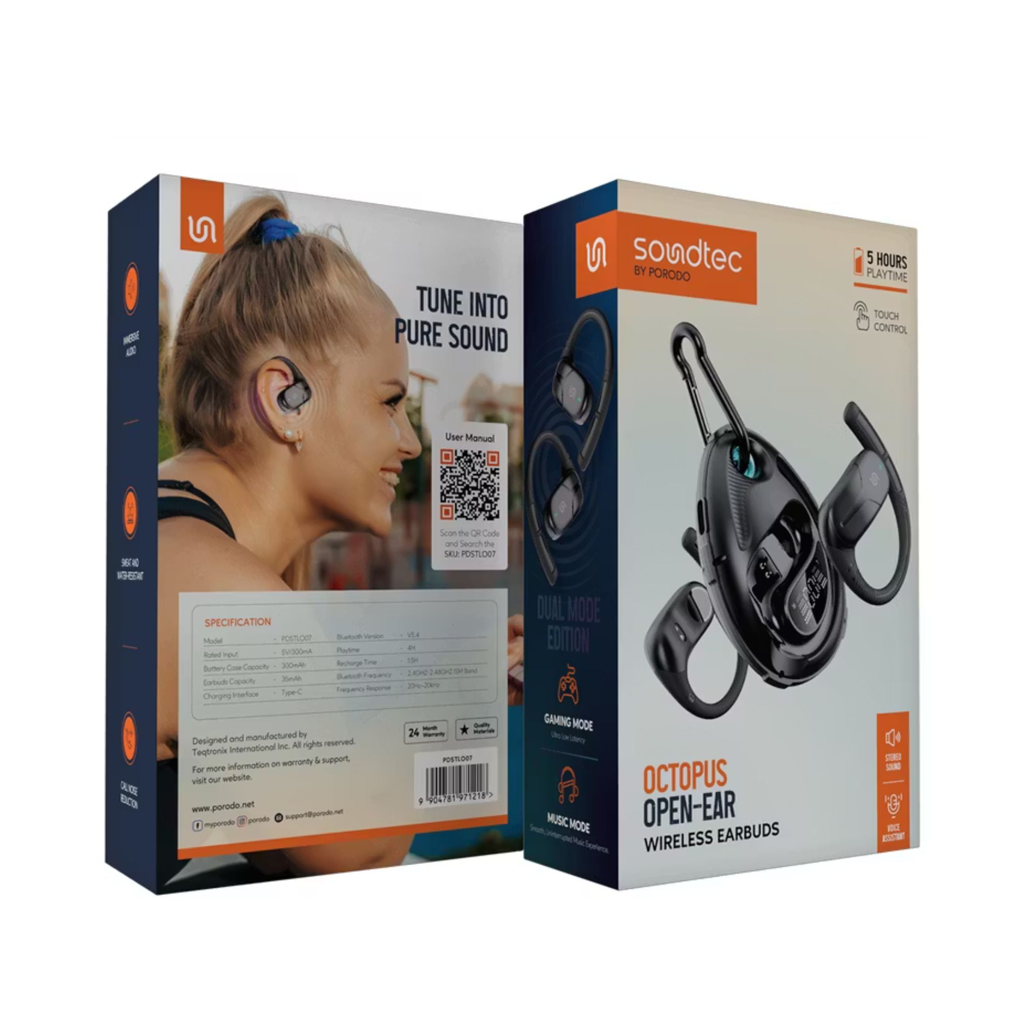 Soundtec Octopus Open-Ear wireless earbuds packaging on a white background