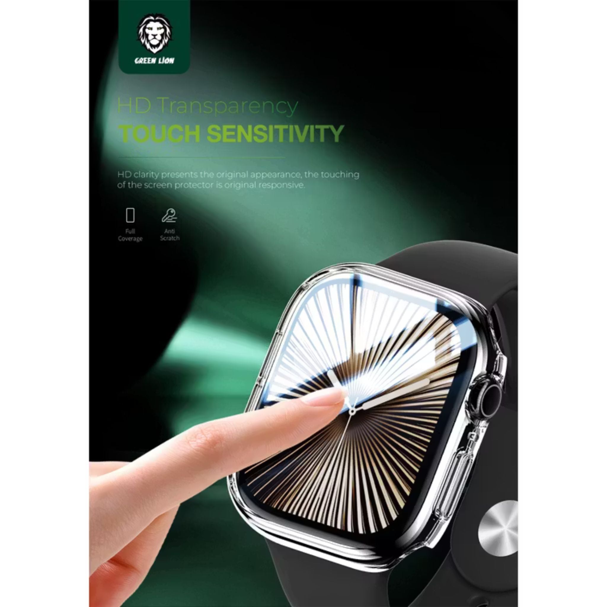 Green Lion Guard Plus PC Case for Apple Watch 46mm, Scratch Resistance, Anti-Fingerprint, Shock Proof, Easy Installation, Ultra Lightweight, Touch Sensitivity - Clear