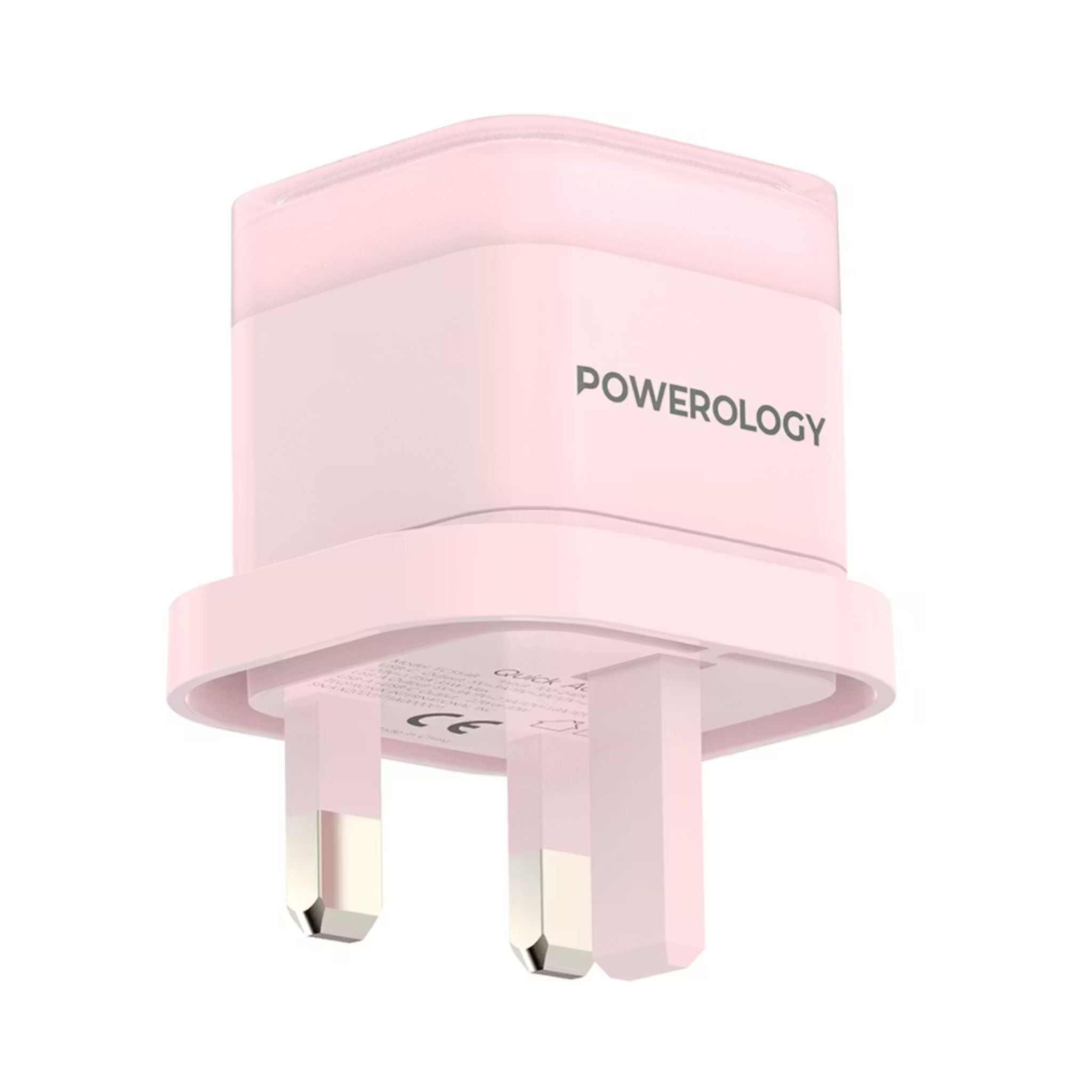 Powerology Lunex Dual-Port Fast Charging Adapter with USB-C & USB-A Ports, 35W Power Delivery, 22.5W USB-A Output, UK 3-Pin Plug, Universal Protocol Support, Multi-Device Charging - Pink