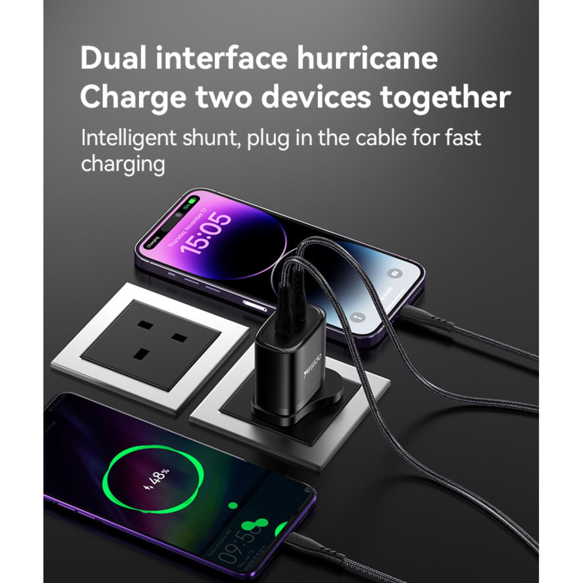 YC55 Yesido Dual Interface PD 20W Fast Charging Safe And Fast UK Triangle Charger Adapter With C To C Cable