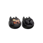 Black cat-shaped containers with orange accents on a white background