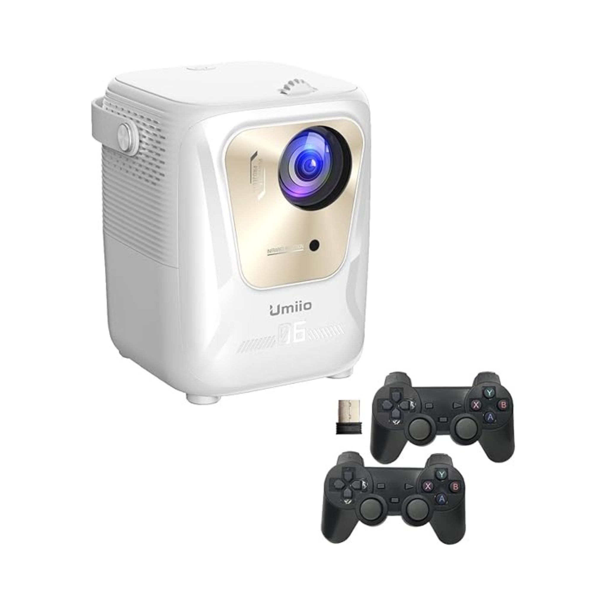 Umiio Q4 Pro Projector 4K LED Light Source, 5G WiFi Bluetooth, Portable Intelligent Game Projector with Dual Wireless Game Controller, Smart Projector Compatible with Android, HDMI/USB/SD iOS,PC, 50"-150" Screen Projection