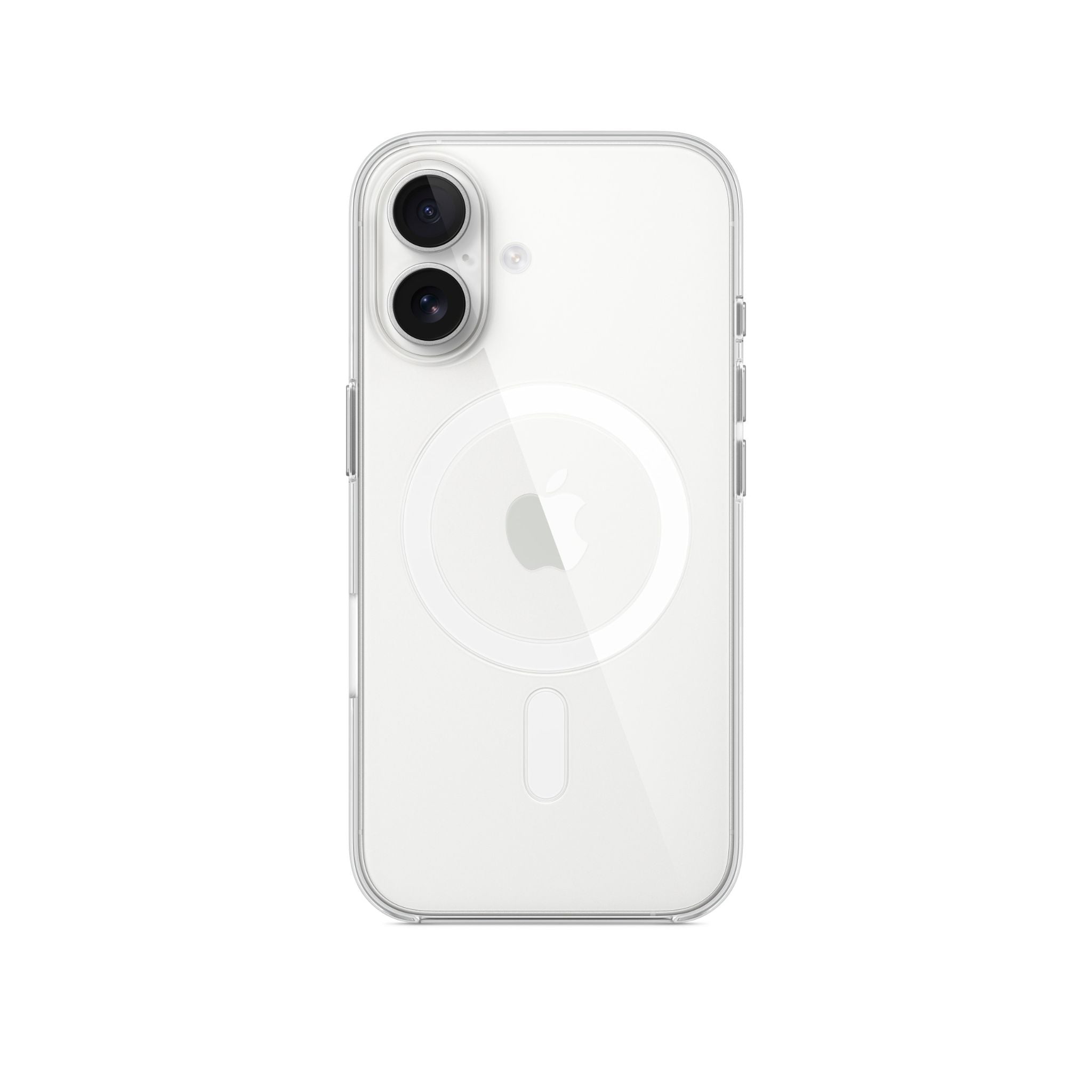 An Apple iPhone 16 clear case with Magsafe technology, showcasing the back and sides of the phone.