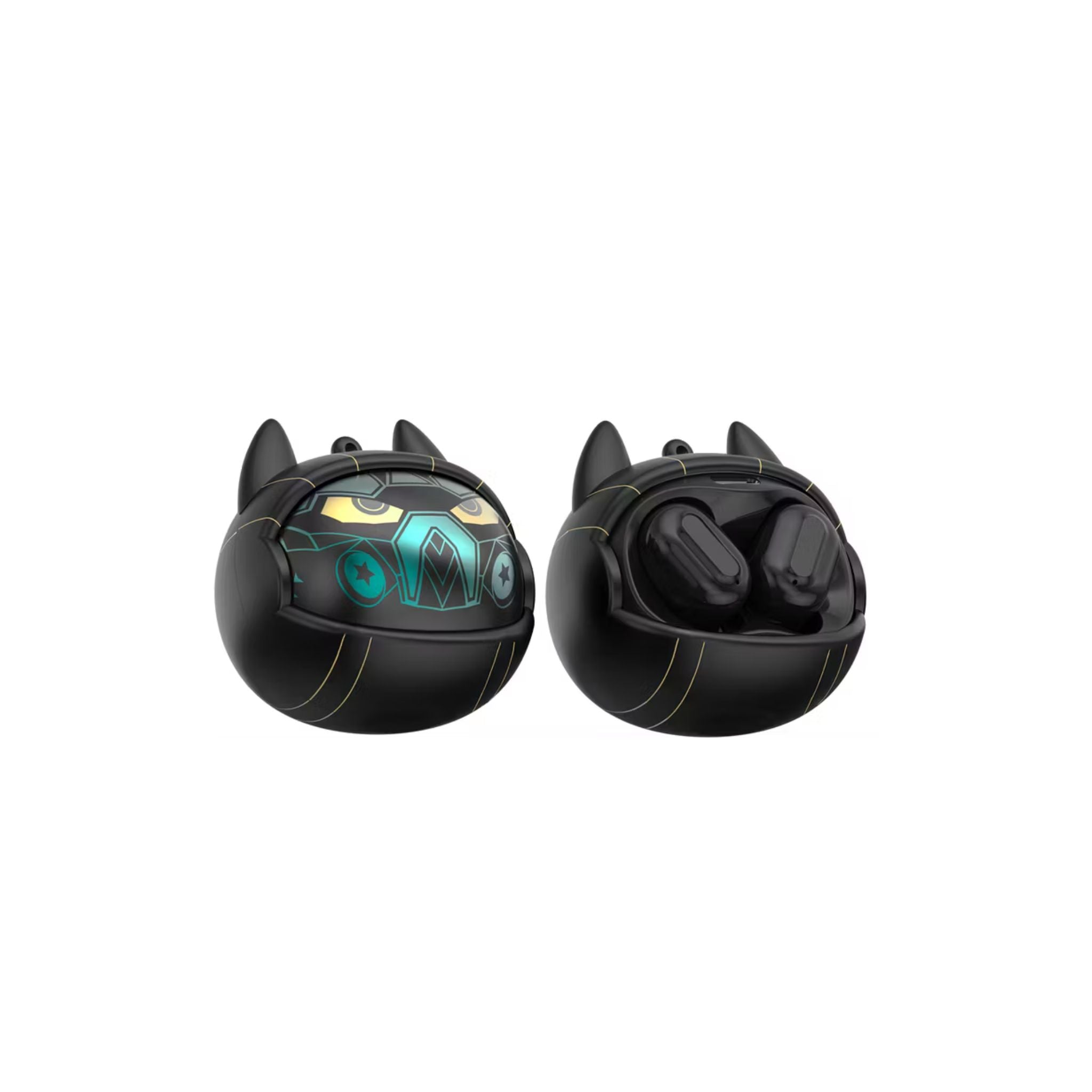 Green Lion Shadow Beats True Wireless Earbuds with 3 Custom Faces, Hanging Chain Included, Clear Call Quality, Voice Assistant, Touch Control - Black