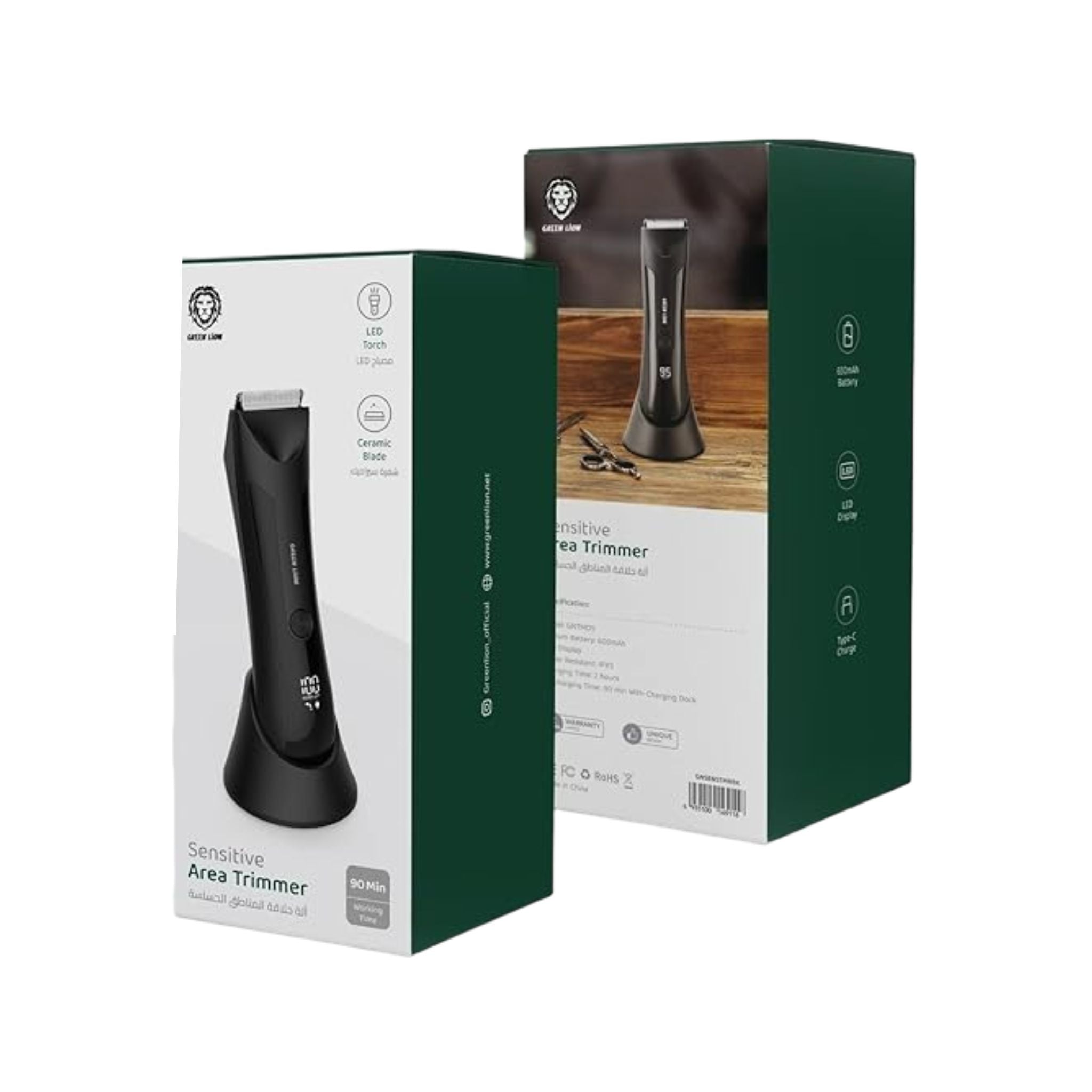 Green Lion Sensitive Area Trimmer with 90-Minutes Working Time, LED Display, 600mAh Battery Capacity, Water-Resistant, Ceramic Blades, 2 Hours Charging Time - Black