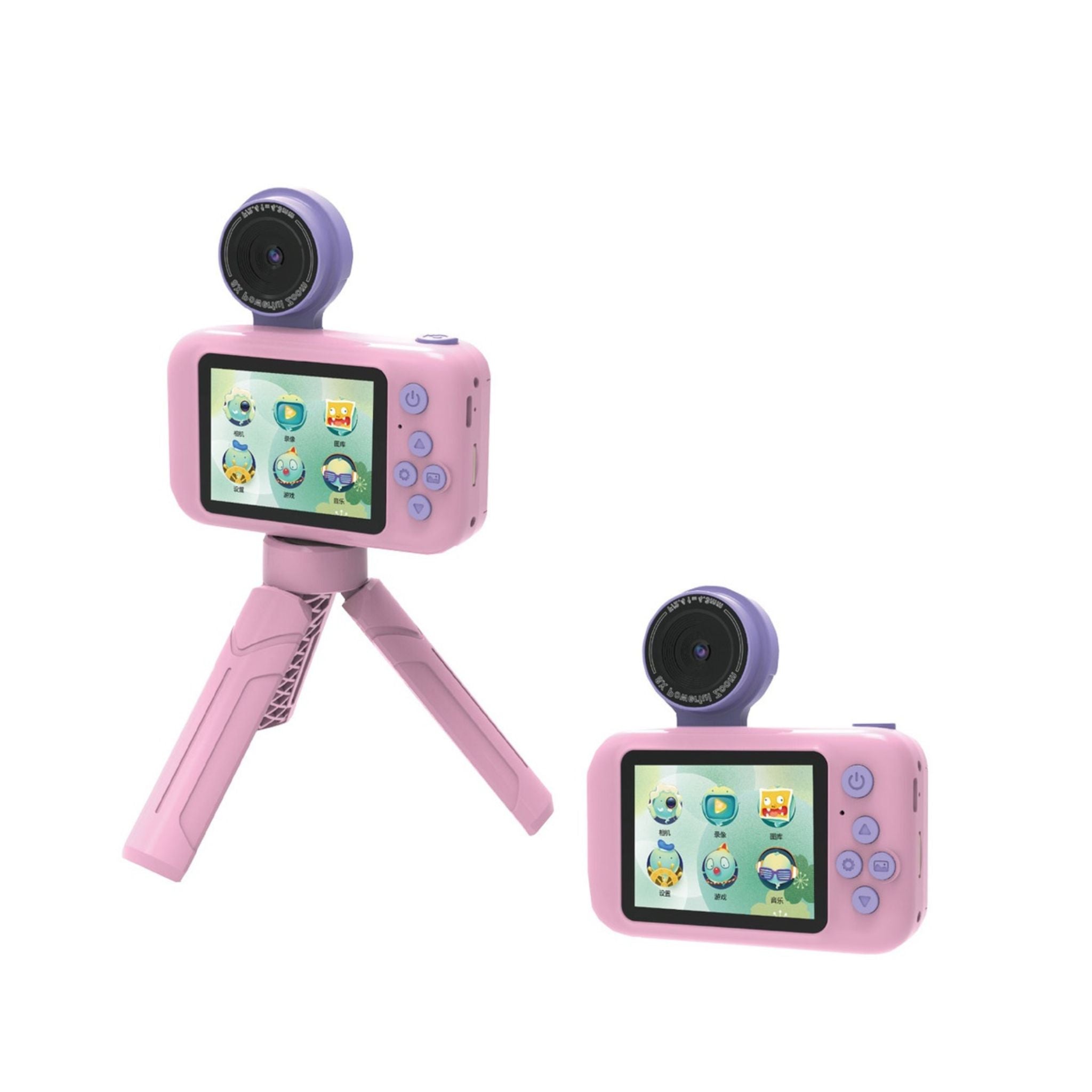 Porodo Lifestyle Kids Flip Digital Camera with Tripod Stand, Type-C Charging Port, 2.4" Wide Screen, 1000mAh Battery Capacity - Pink