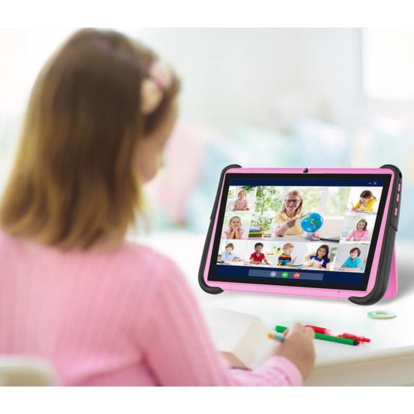 Porodo 10.1" Kids Android Tablet with 4000 mAh Battery Capacity, 64GB Storage, 2GB RAM, Type-C Charging Port, Audio Jack, Bluetooth V4.2, 2 Nano Sim Cards, Android 11 - Pink