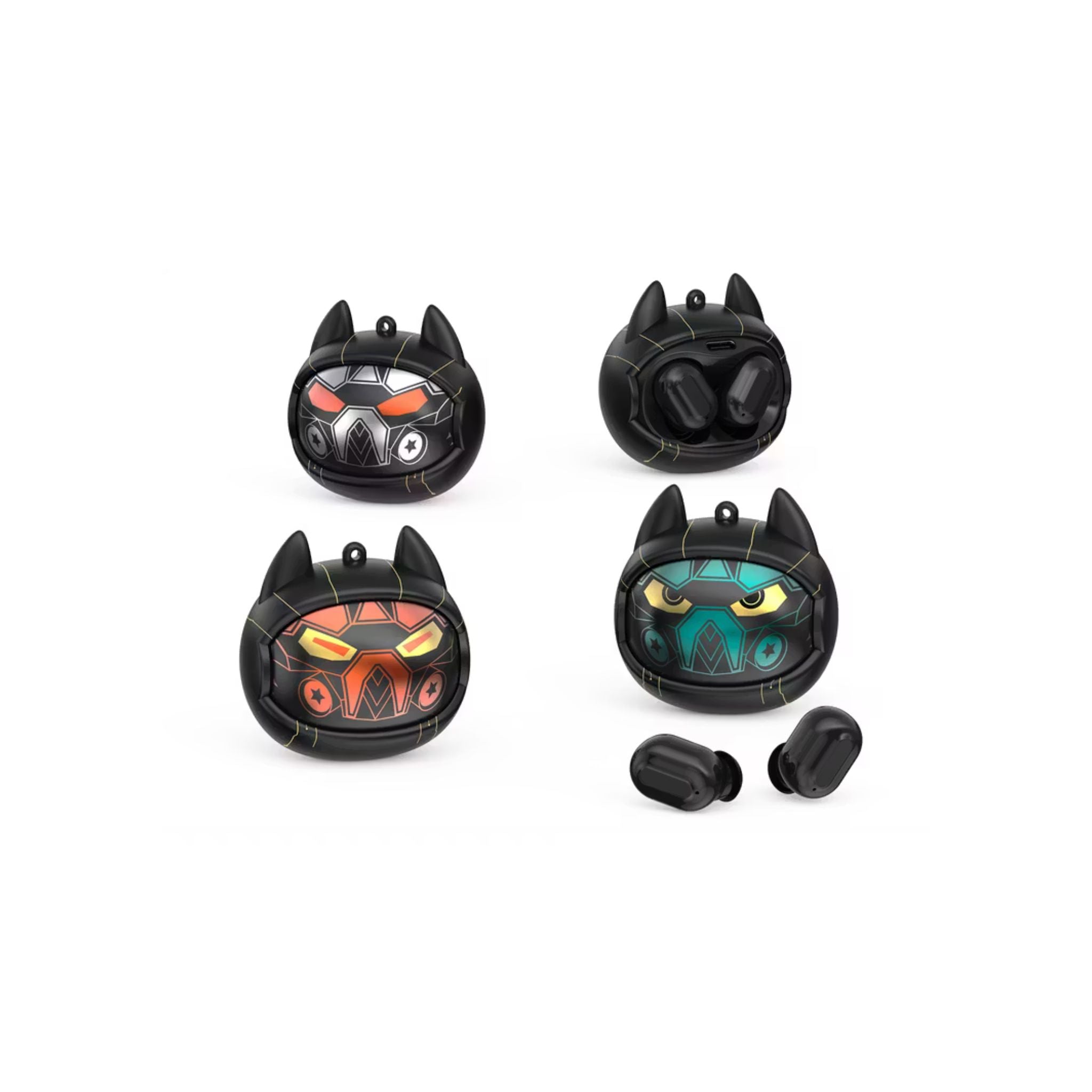 Green Lion Shadow Beats True Wireless Earbuds with 3 Custom Faces, Hanging Chain Included, Clear Call Quality, Voice Assistant, Touch Control - Black