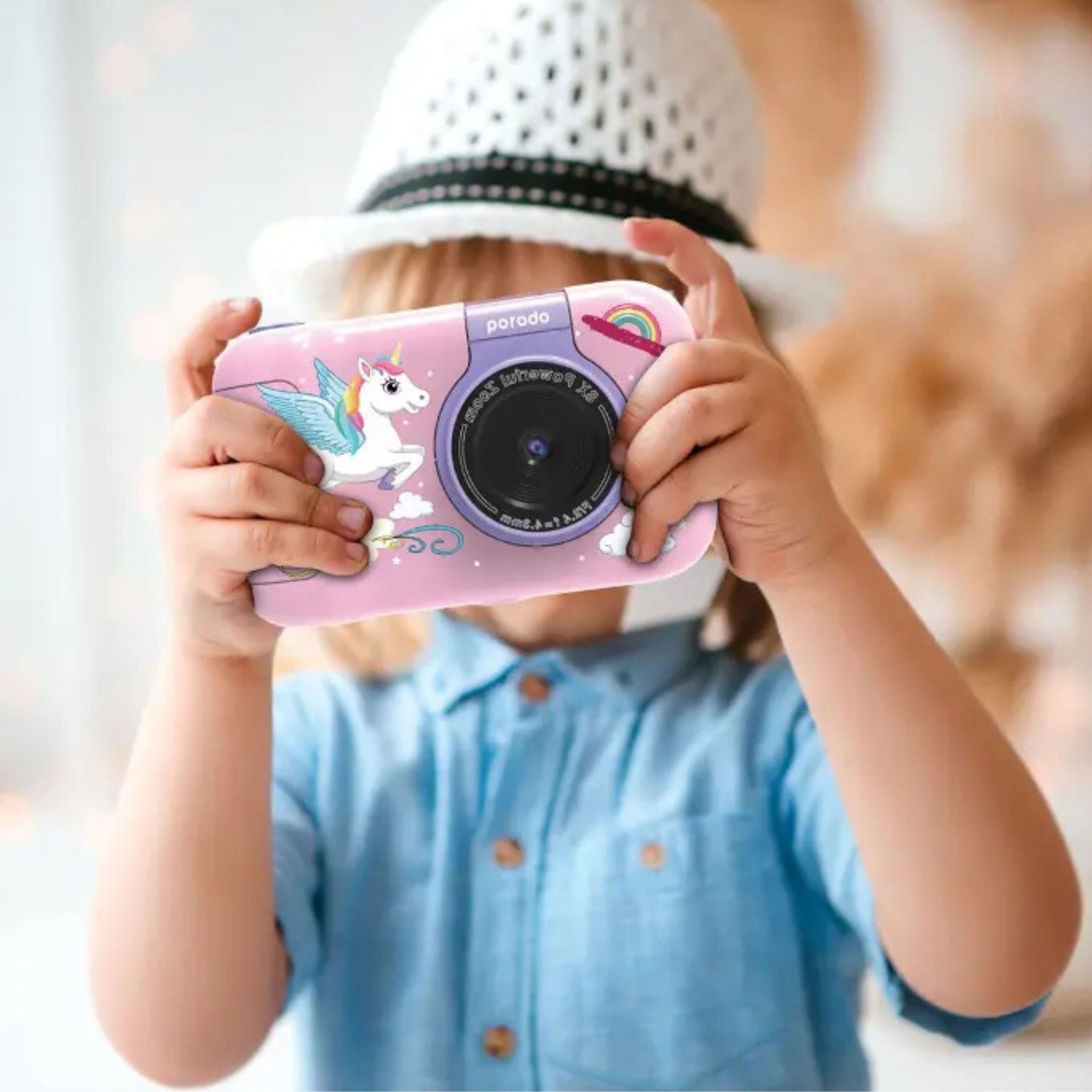 Porodo Lifestyle Kids Flip Digital Camera with Tripod Stand, Type-C Charging Port, 2.4" Wide Screen, 1000mAh Battery Capacity - Pink