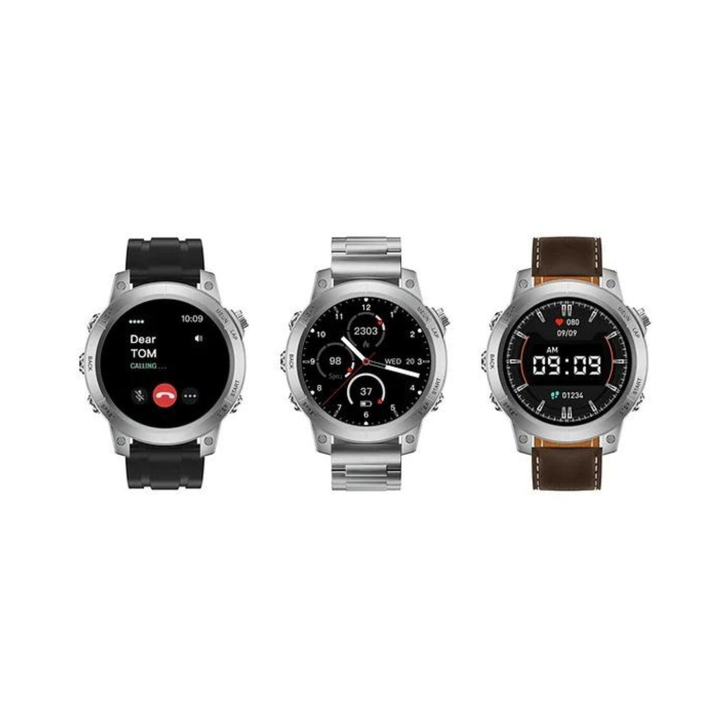 Haino Teko Germany RW-46 Amolded Display_3 Pairs Strap(Silicone,Leather,Stainless Steel__Silver