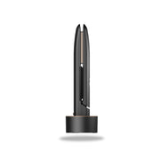 A black, cordless wireless rechargeable hair straightener with ceramic-coated plates, featuring an ergonomic design and a USB port at the base.