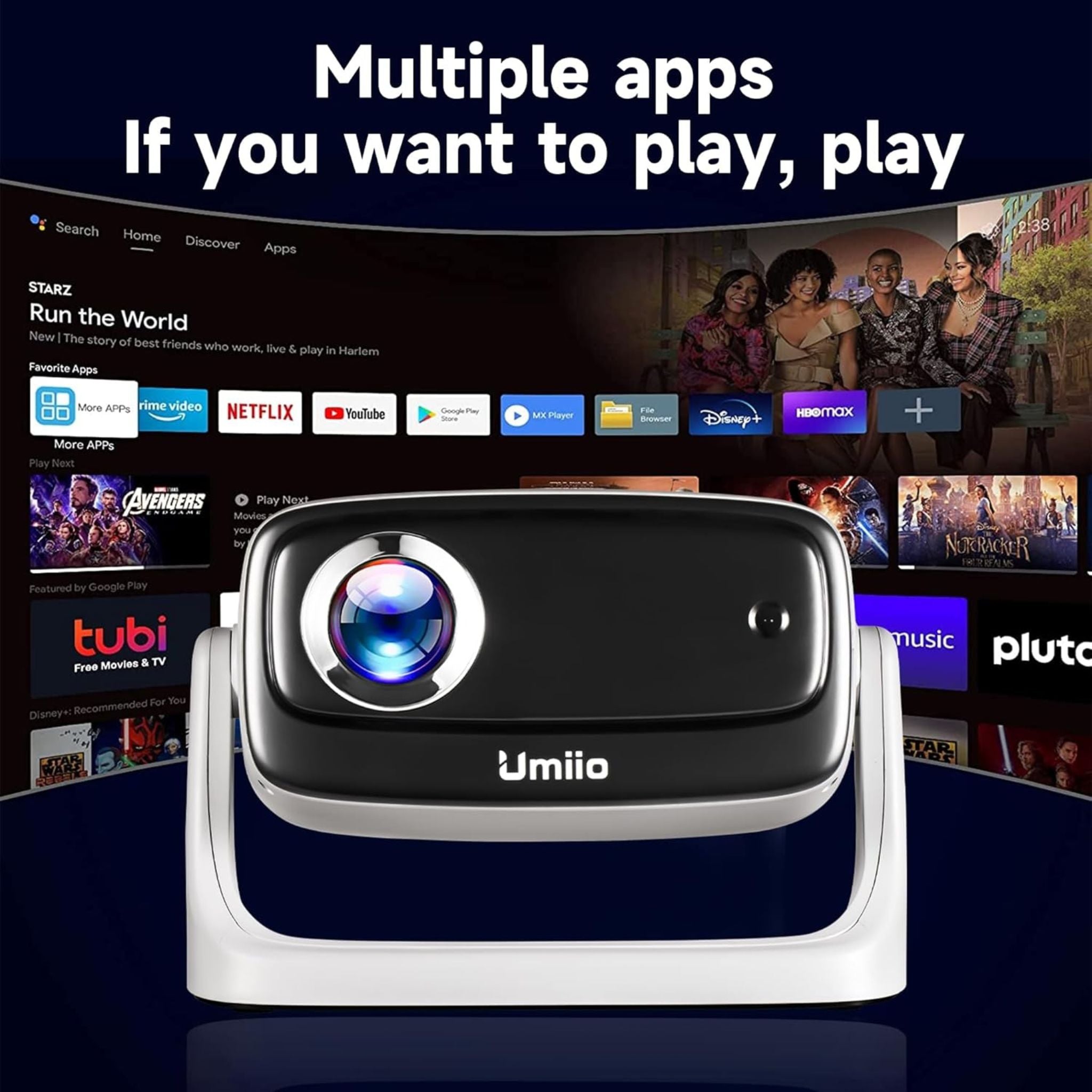Umiio U10 1080P HD Smart Projector | 5000 Lumens Home Theater, 4K Input, WiFi 6 & Bluetooth 5.2, Portable Multi-Function Projector